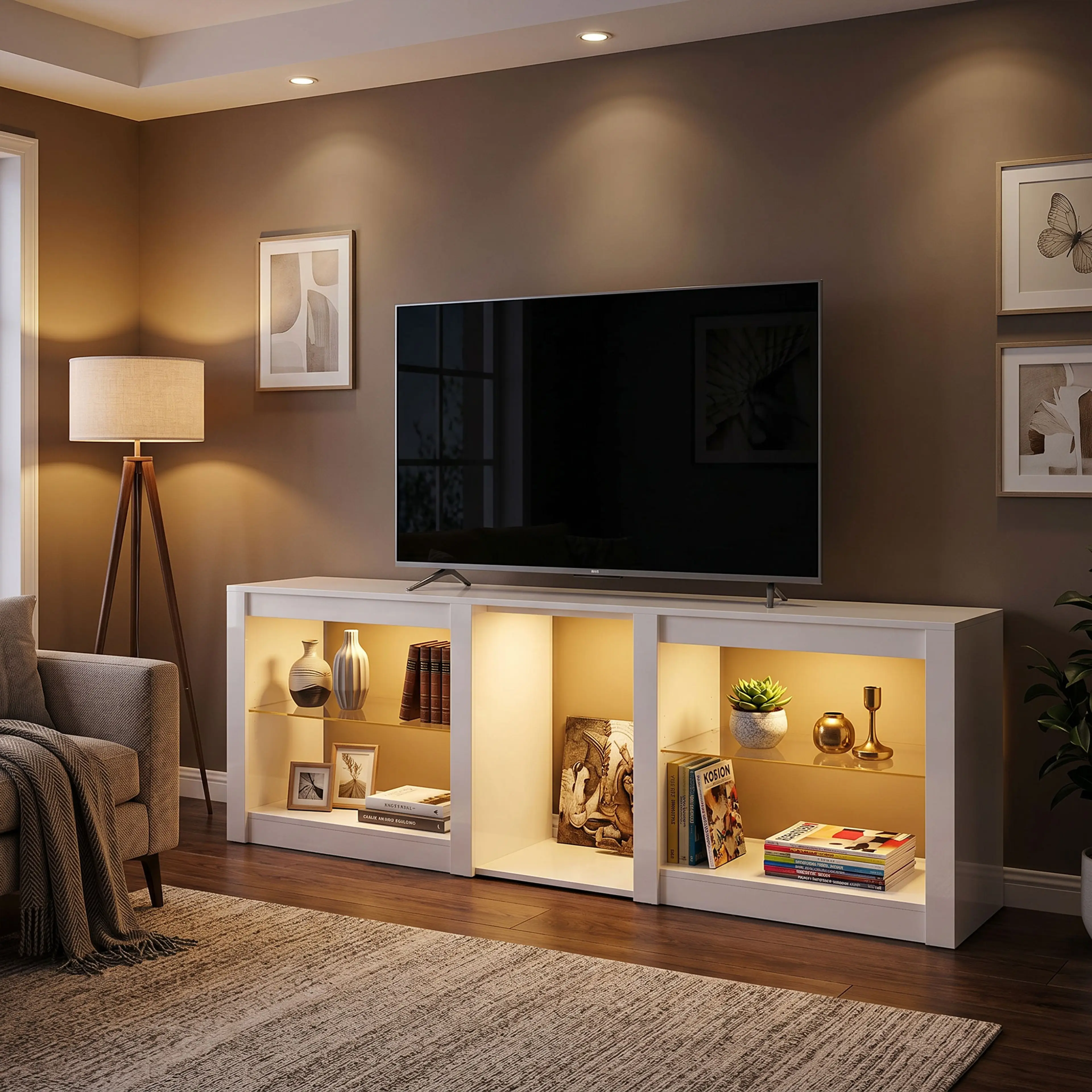 TV-bänk 160 cm med RGB-LED och glashylla – bild 6