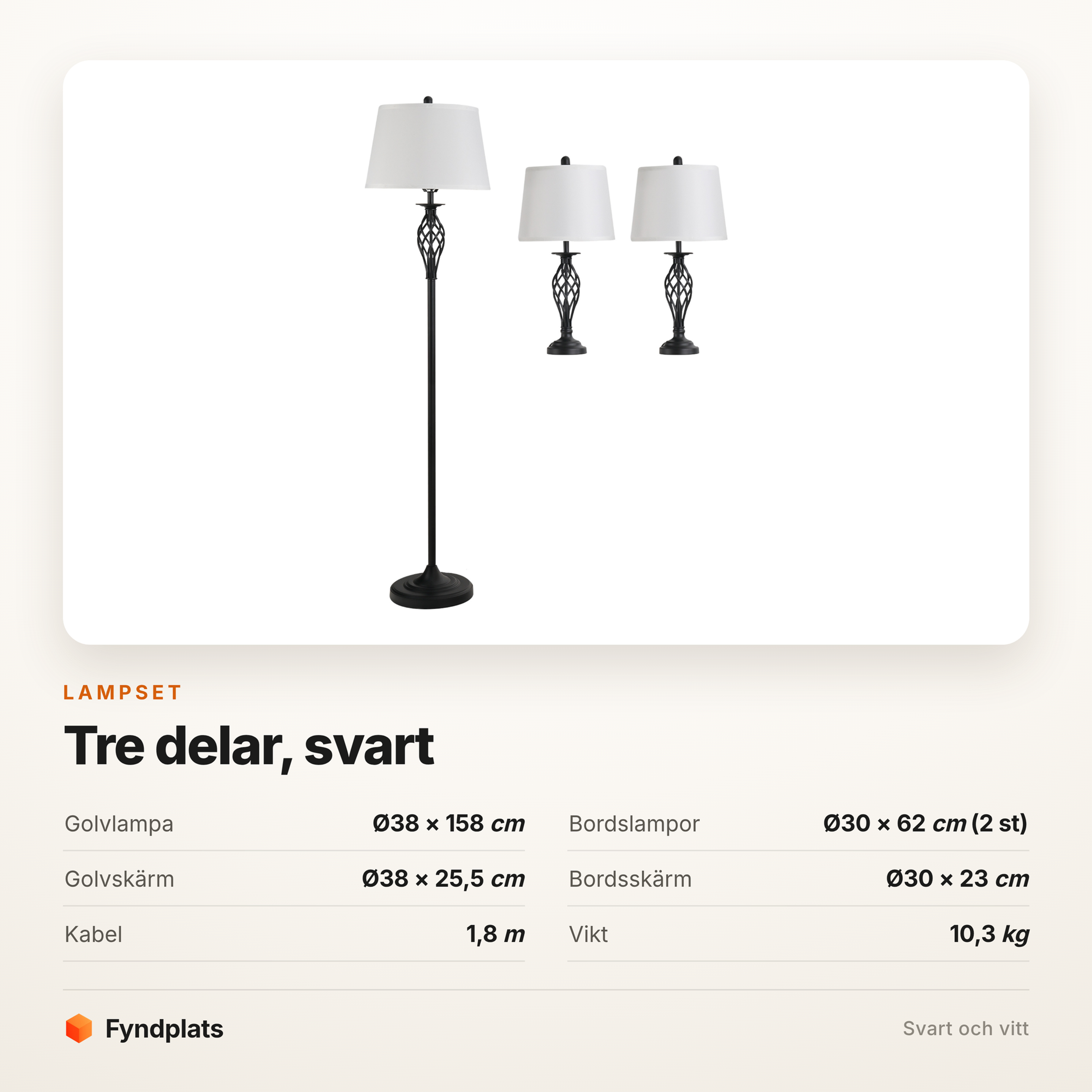 Lampset i tre delar svart – golvlampa 158 cm och två bordslampor – bild 5