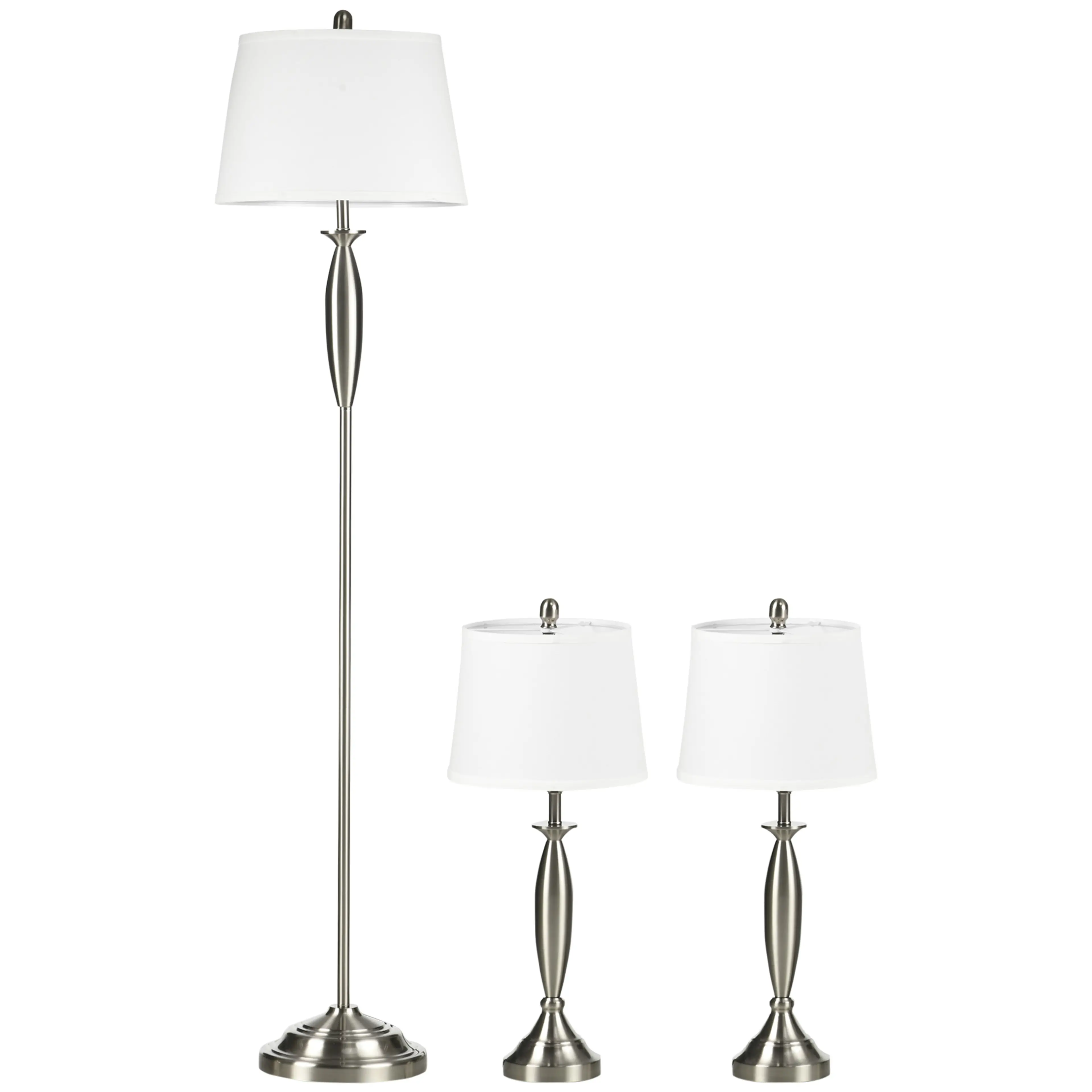 Lampset i tre delar silver – golvlampa 162 cm och två bordslampor i linnelook