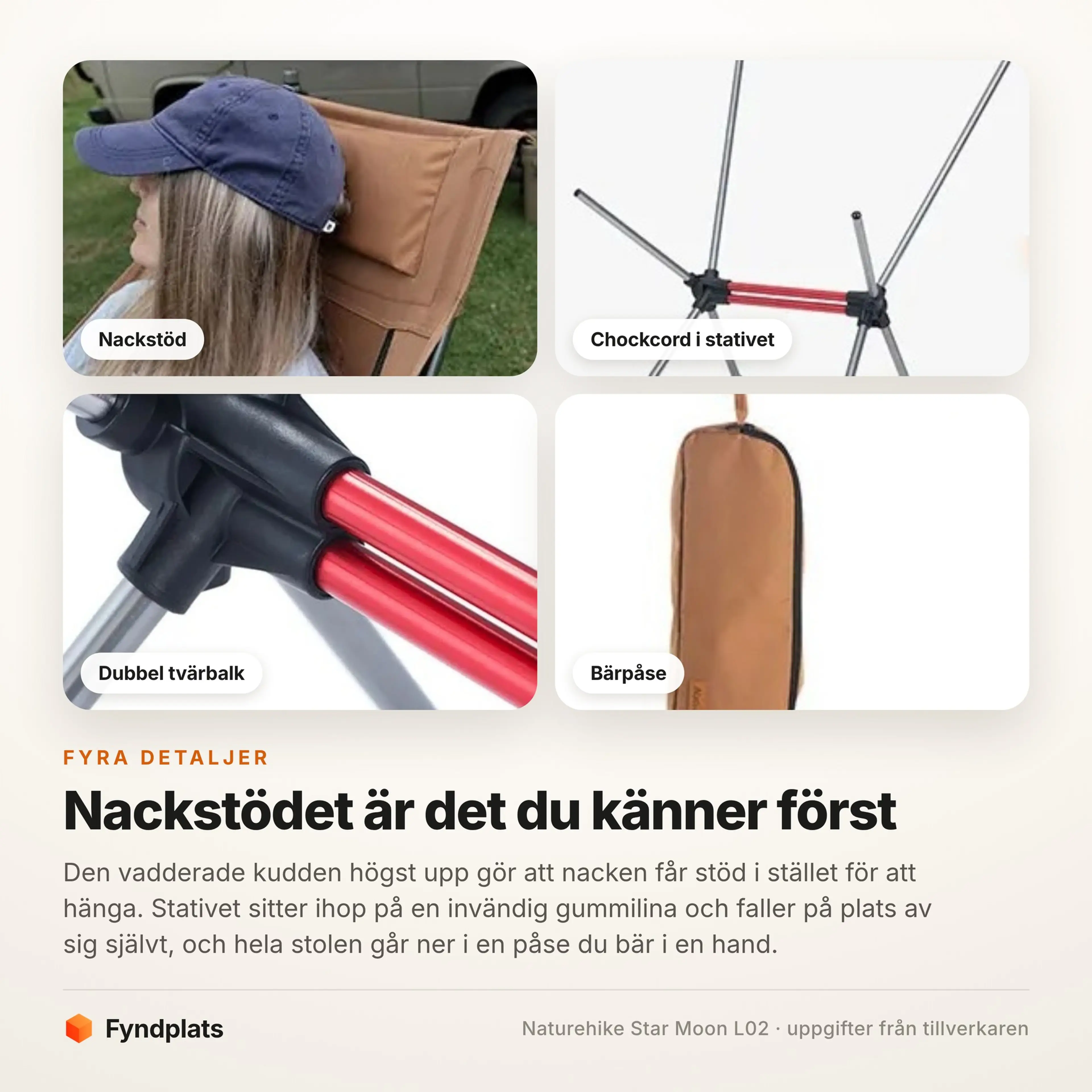 Naturehike campingstol med nackstöd – 1,35 kg, 120 kg maxlast – bild 3