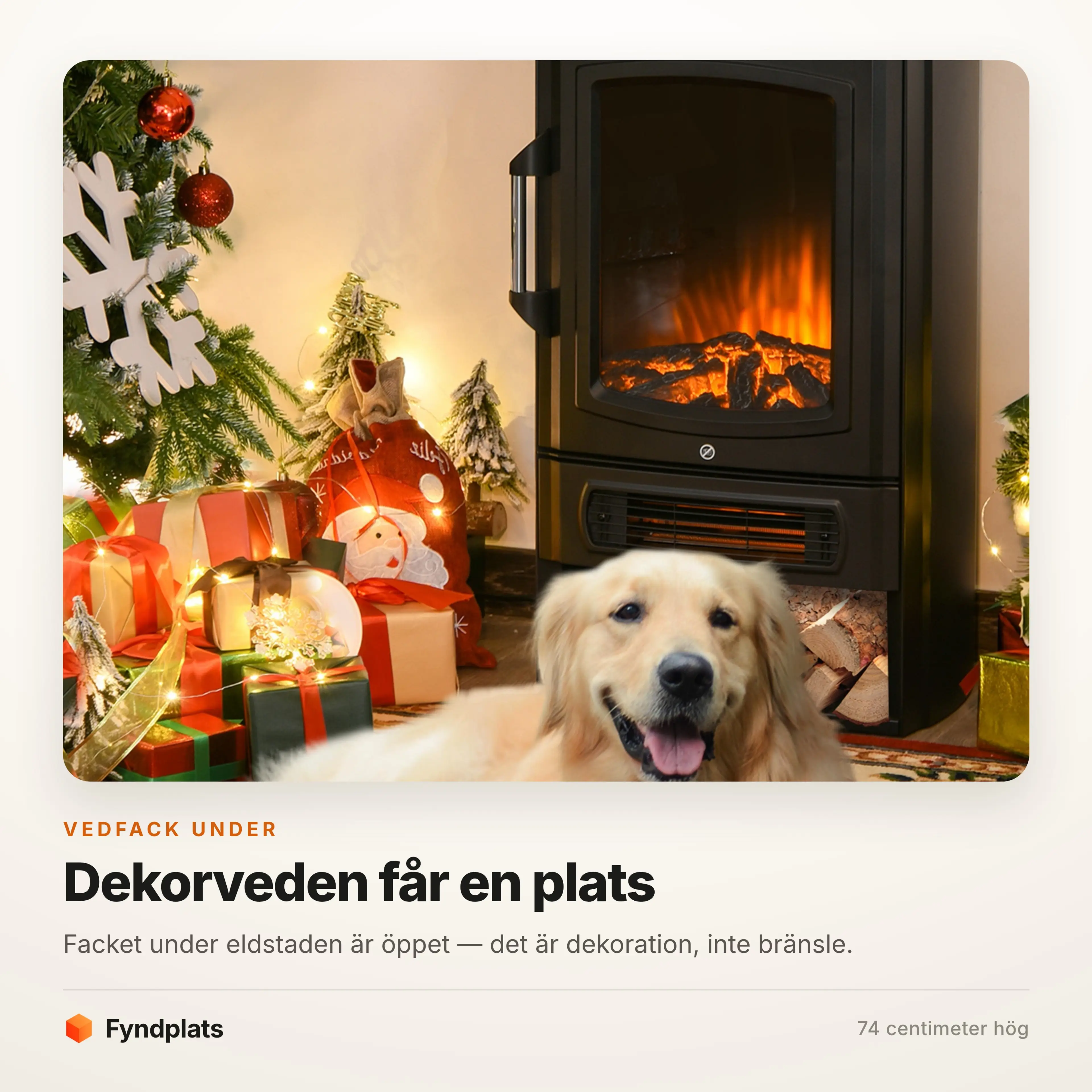 Öppet dekorfack under eldstaden