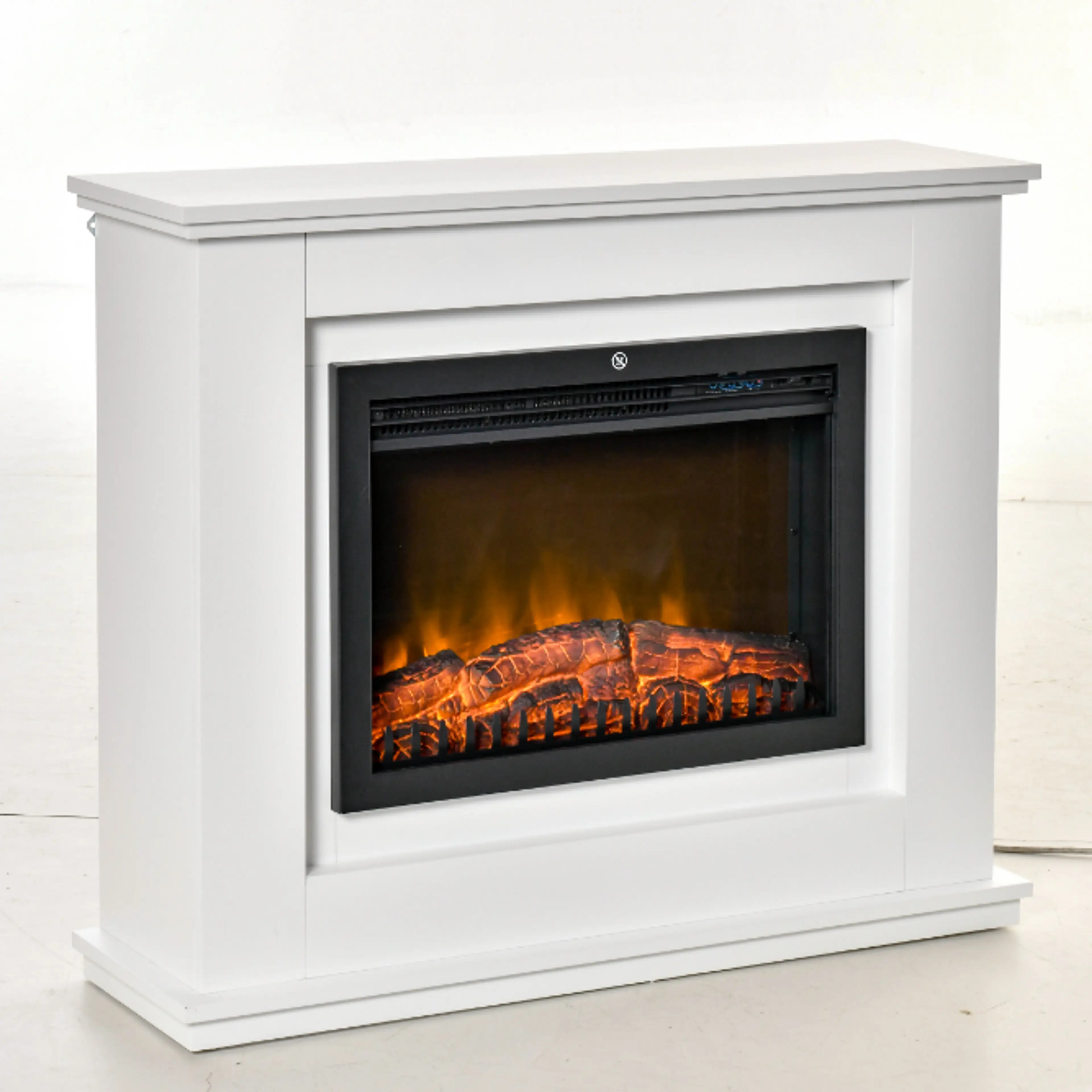 Elektrisk kamin med vit omramning, 98 cm bred