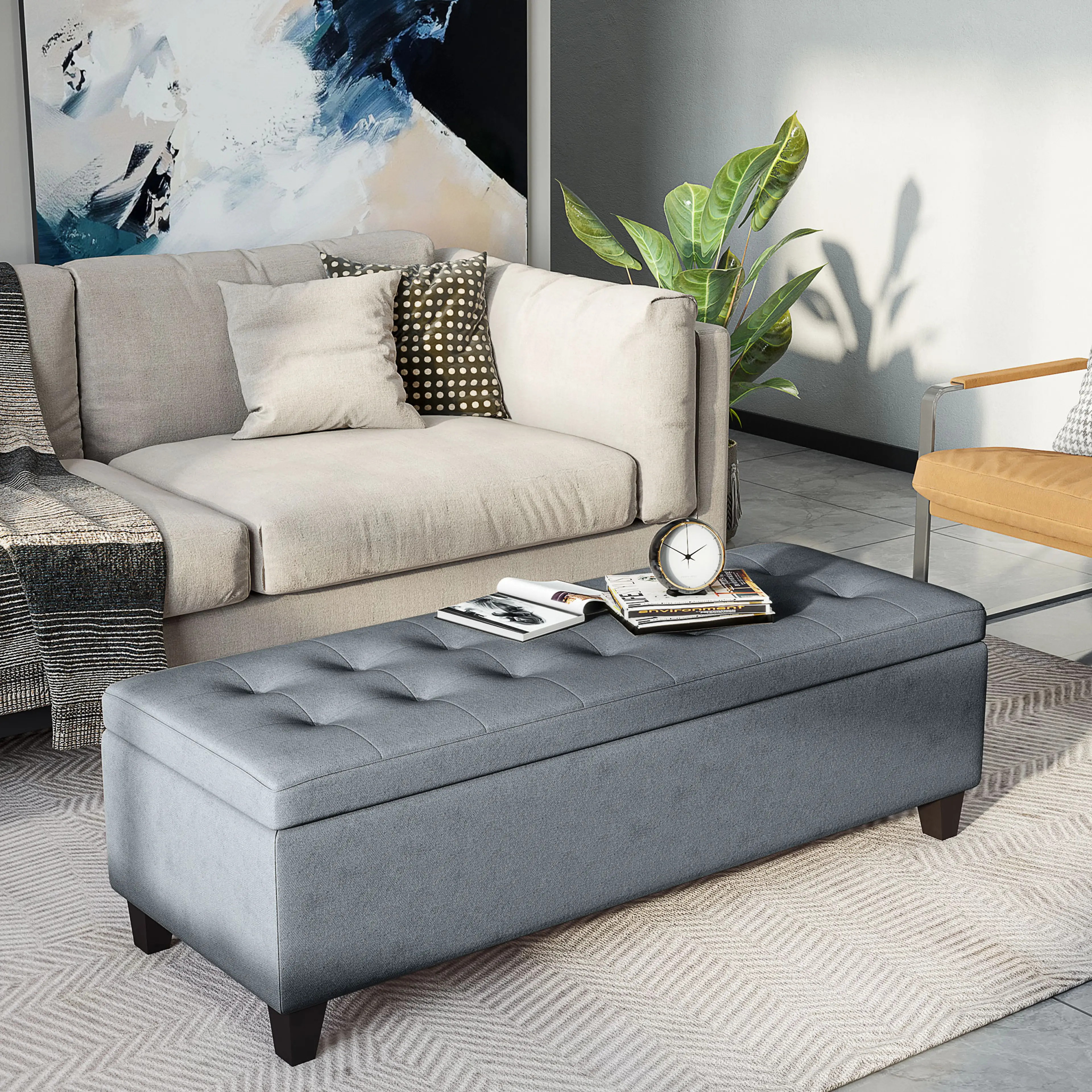 Ottomanbänk 125 cm med förvaring, grå – bild 2