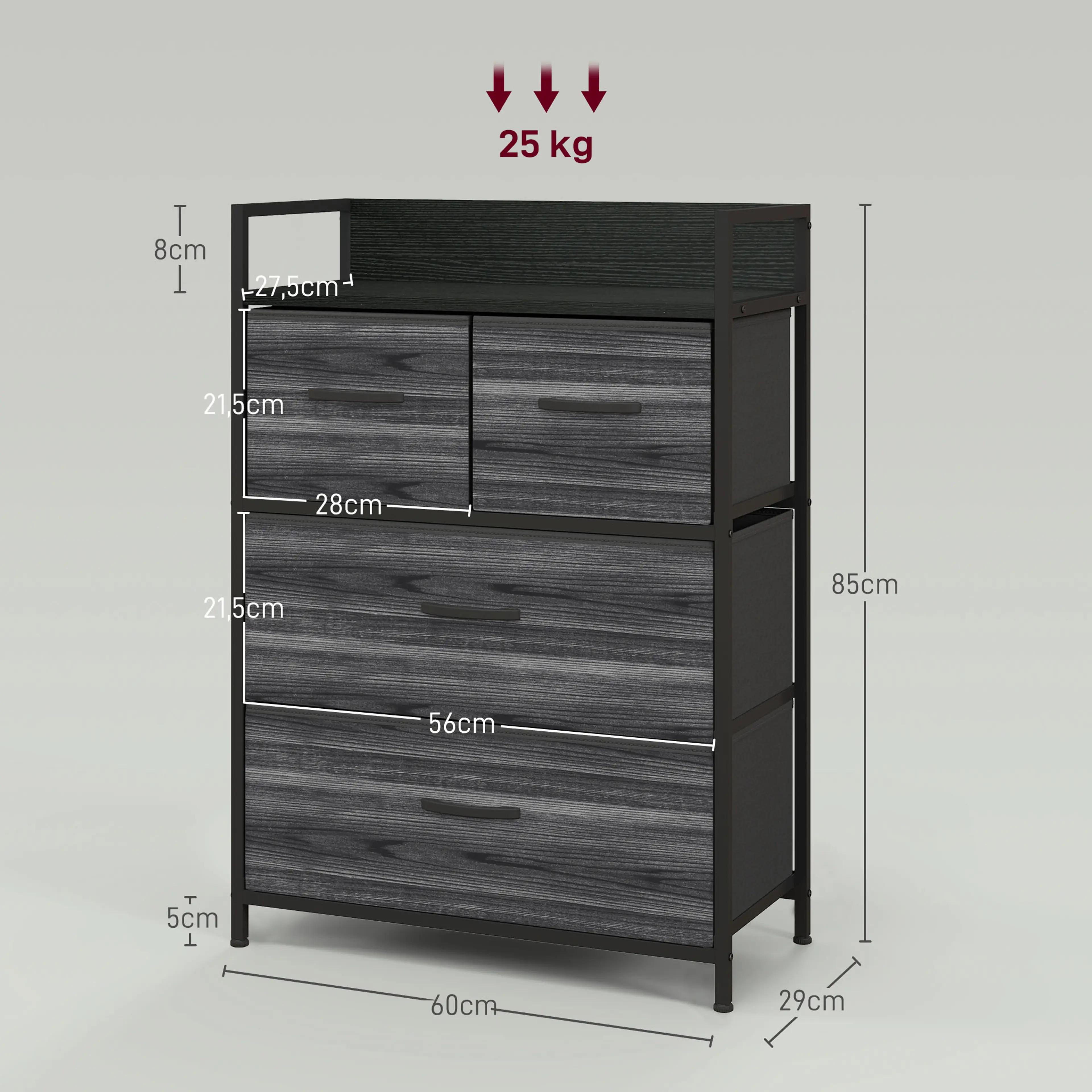 Byrå 60 cm med 4 tyglådor – svart – bild 6