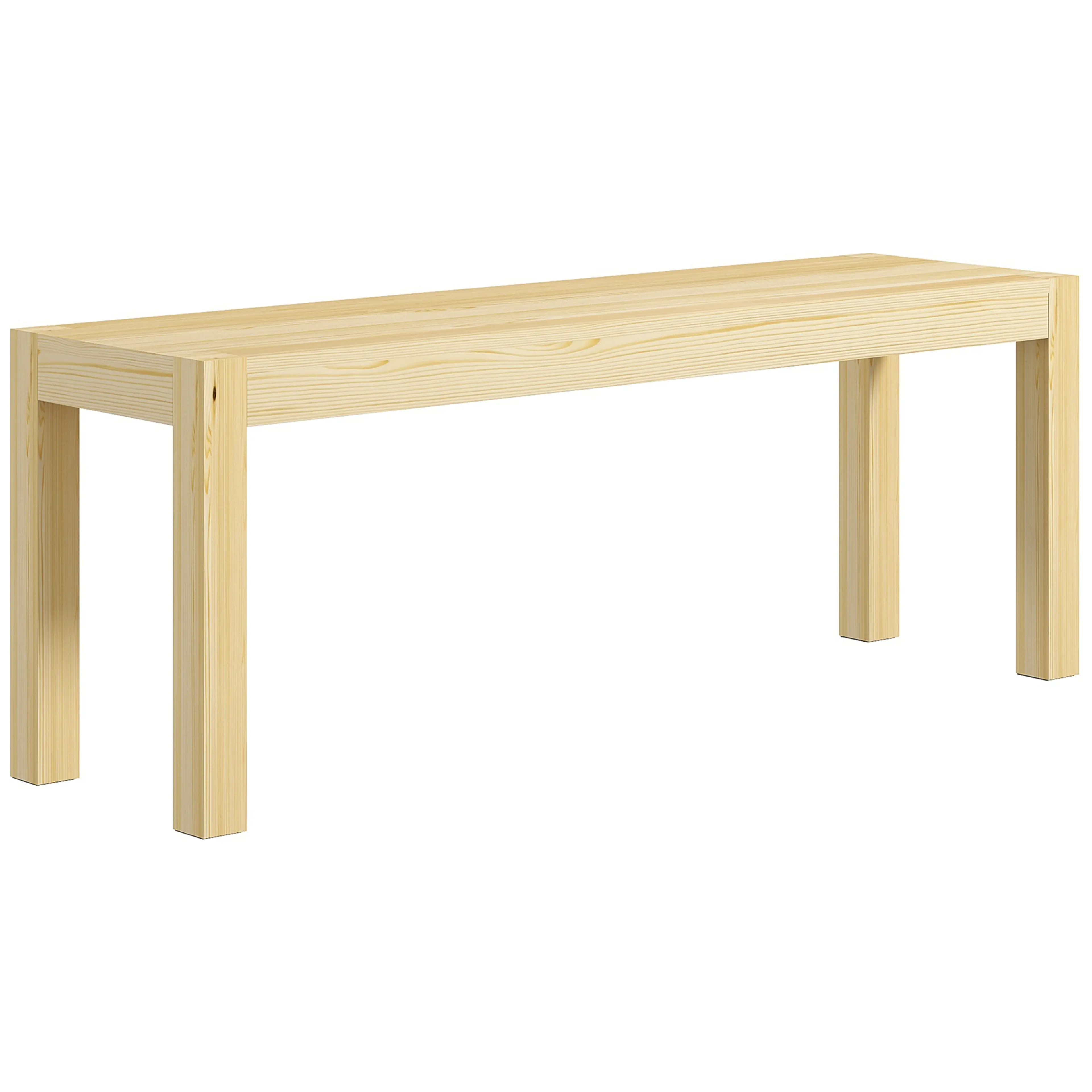 Naturfärgad träbänk i massiv furu, 120 cm lång med fyra raka ben