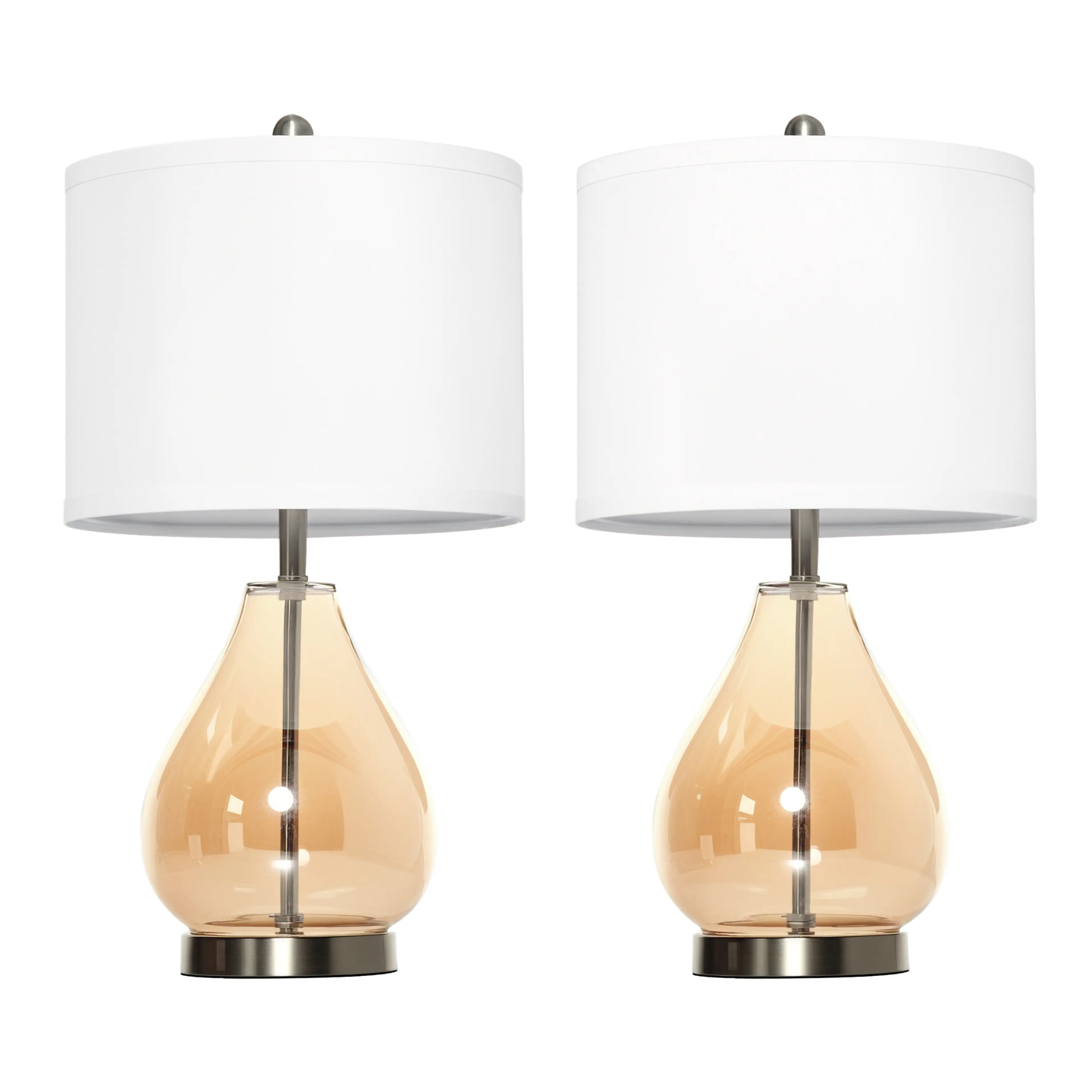 Bordslampor 2-pack, bärnstensglas och linneskärm, 56 cm