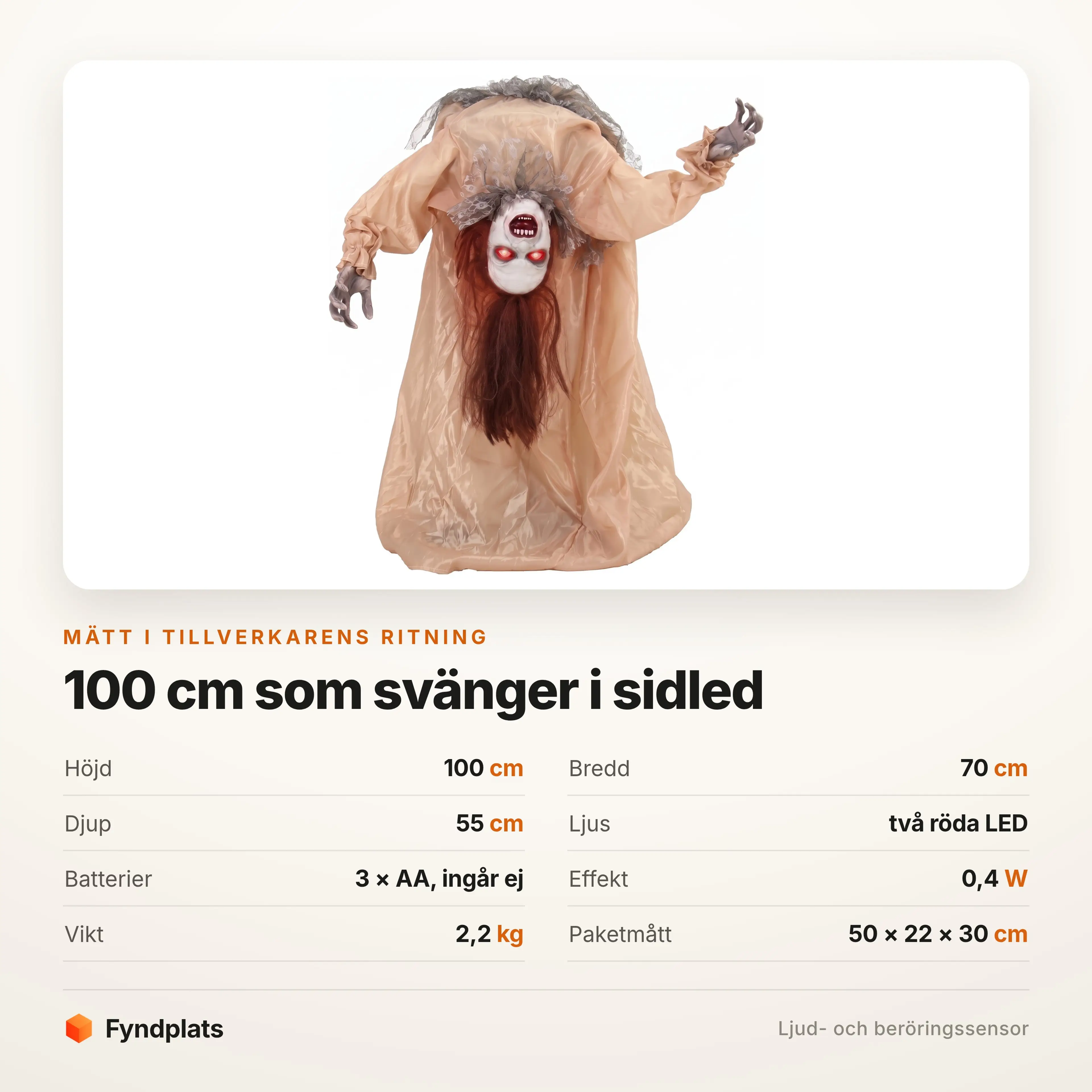 Specifikationer: 100 cm hög, två röda LED, 3 × AA-batterier