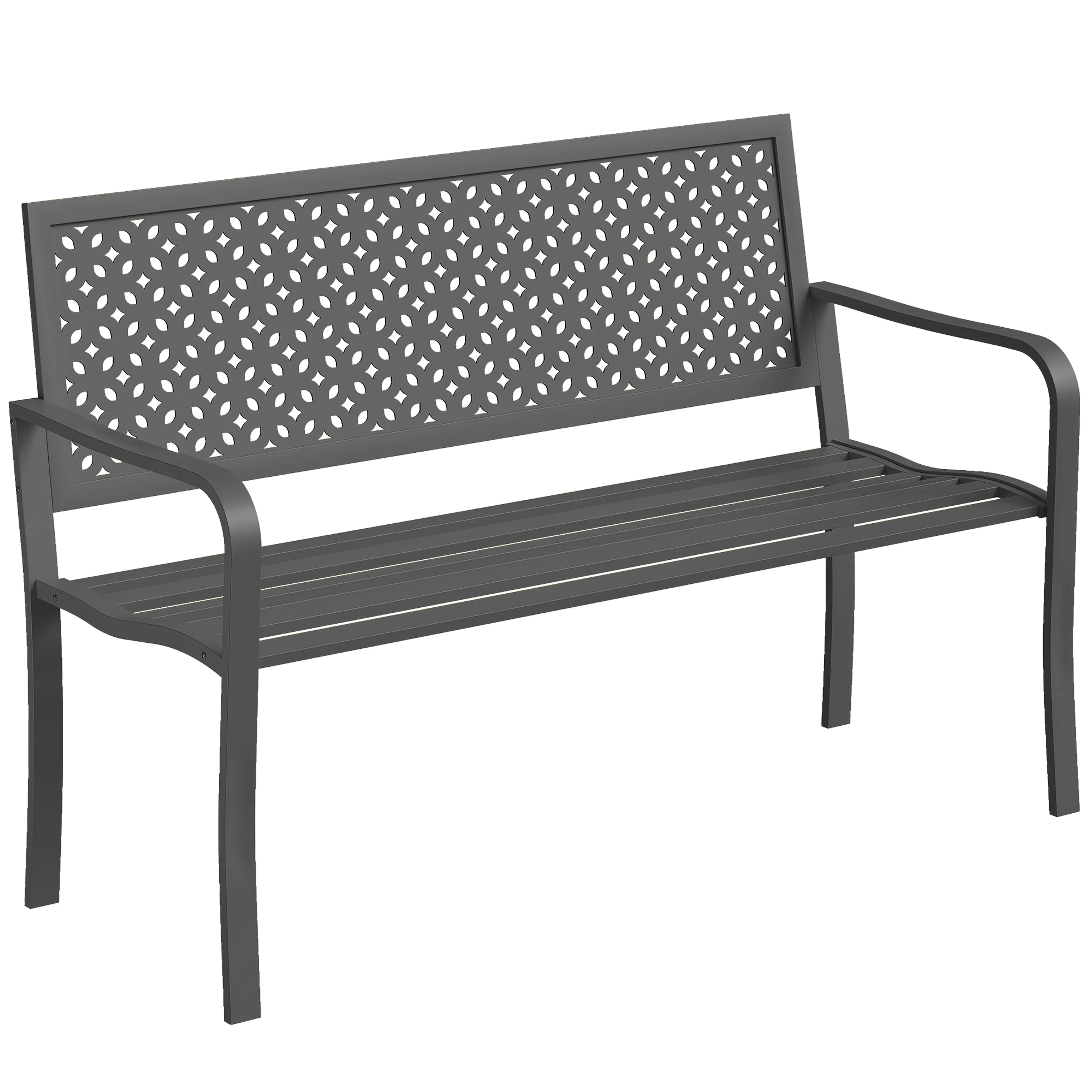 Trädgårdsbänk i stål för två med mönstrad rygg – 127 × 61 × 85 cm