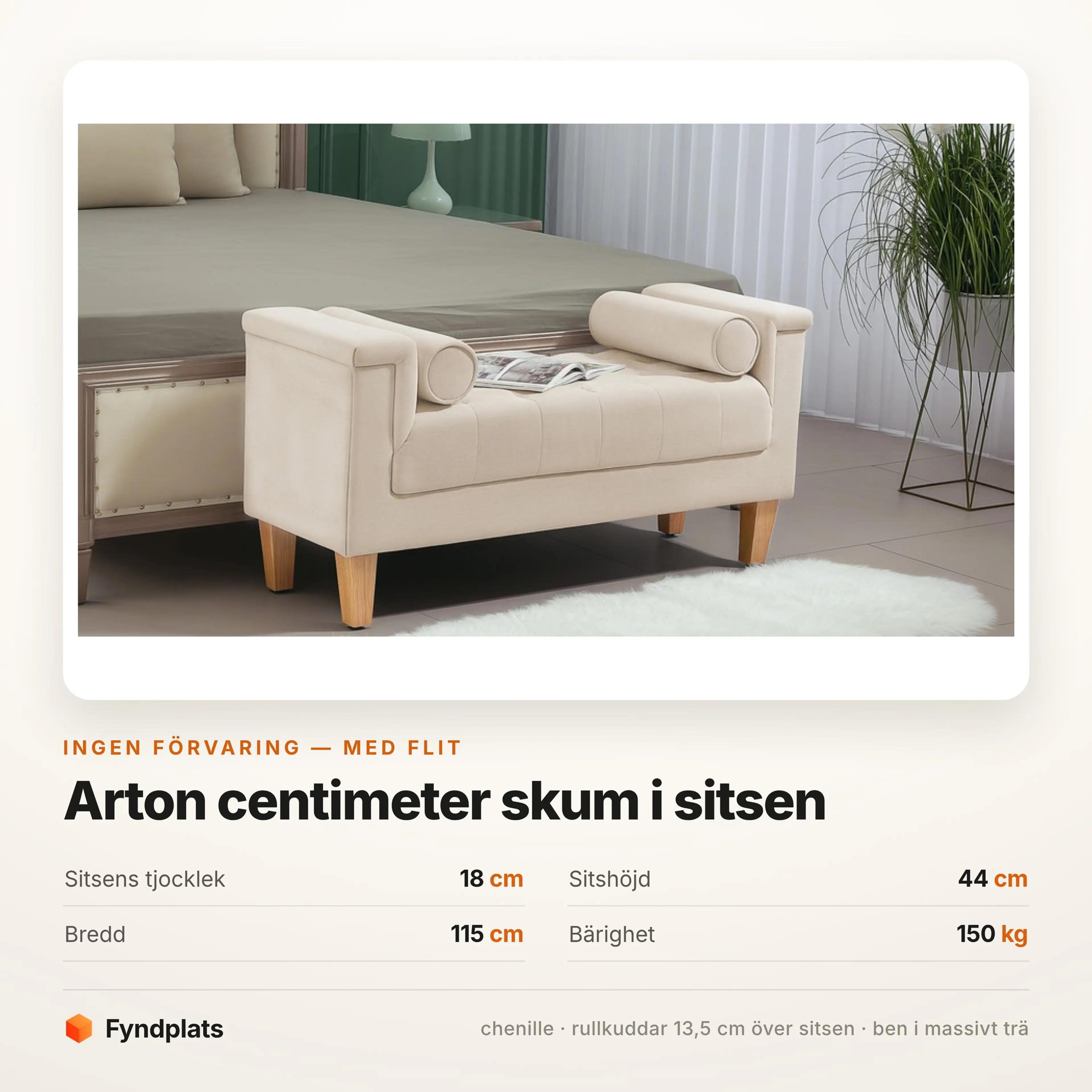 Sängbänk 115 cm chenille med rullkuddar – bild 3