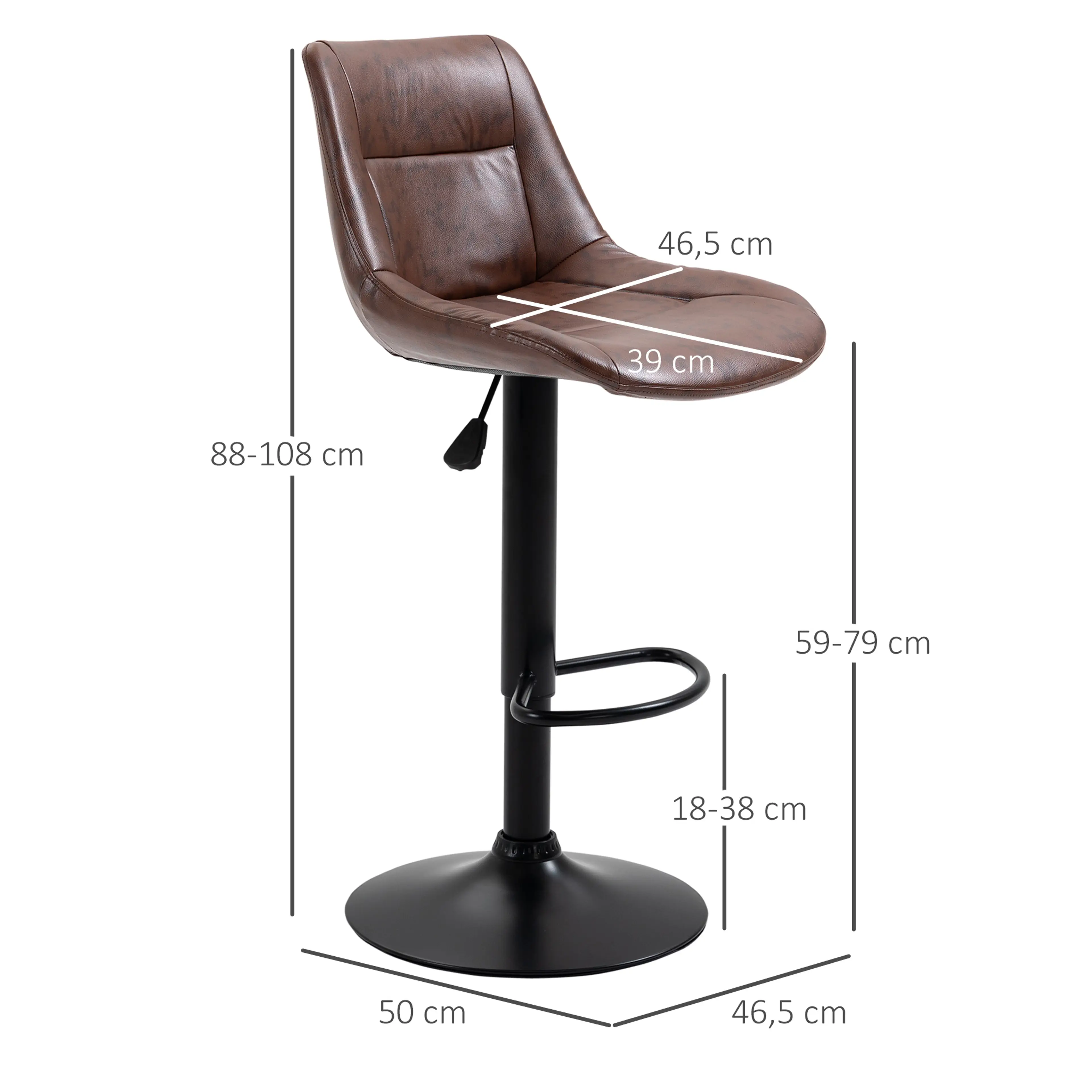 Barstolar 2-pack, höjdjusterbara 59–79 cm med ryggstöd – bild 6