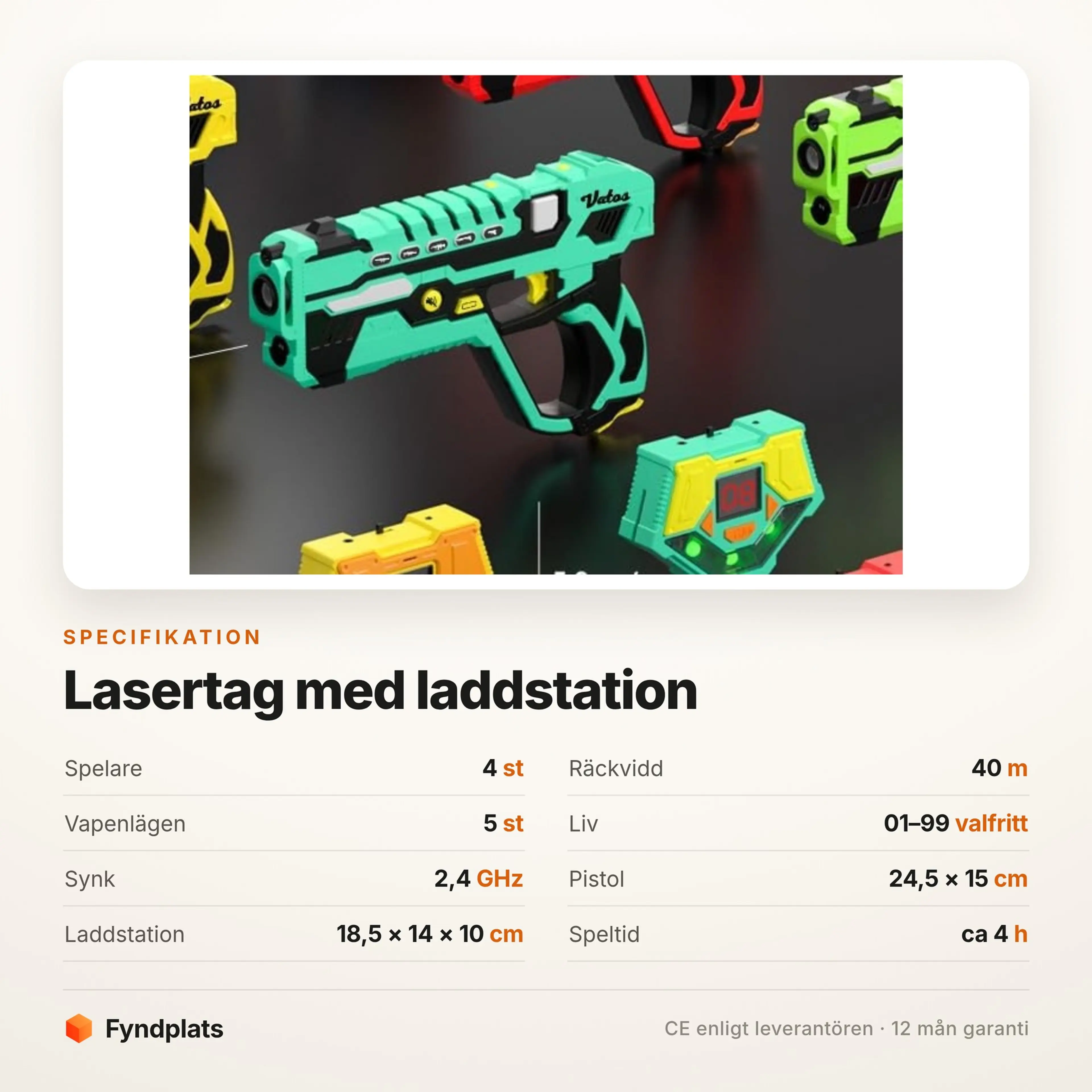 Specifikation: 40 meters räckvidd, fem vapenlägen och 2,4 GHz-synk
