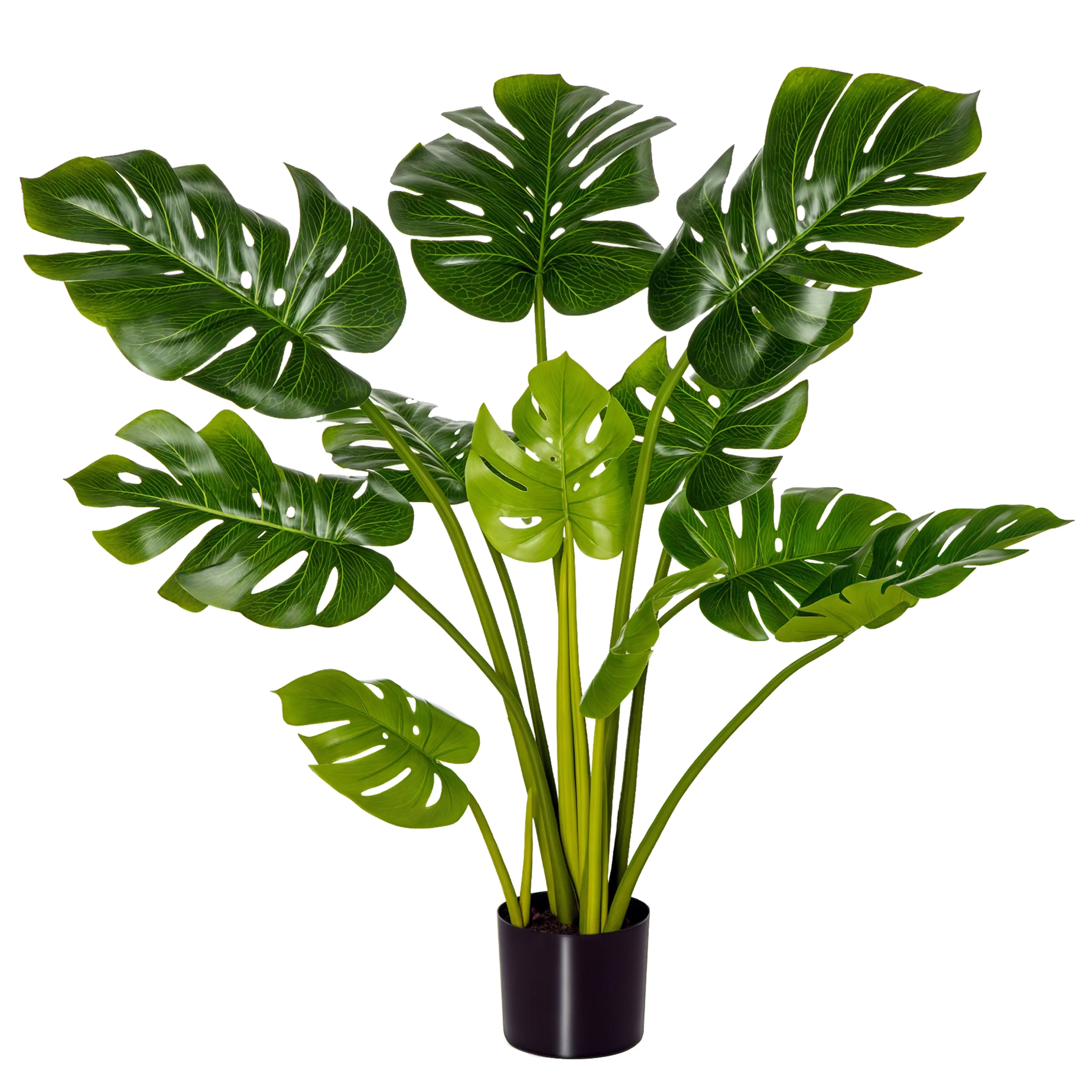Konstgjord monstera 110 cm med elva blad och kruka