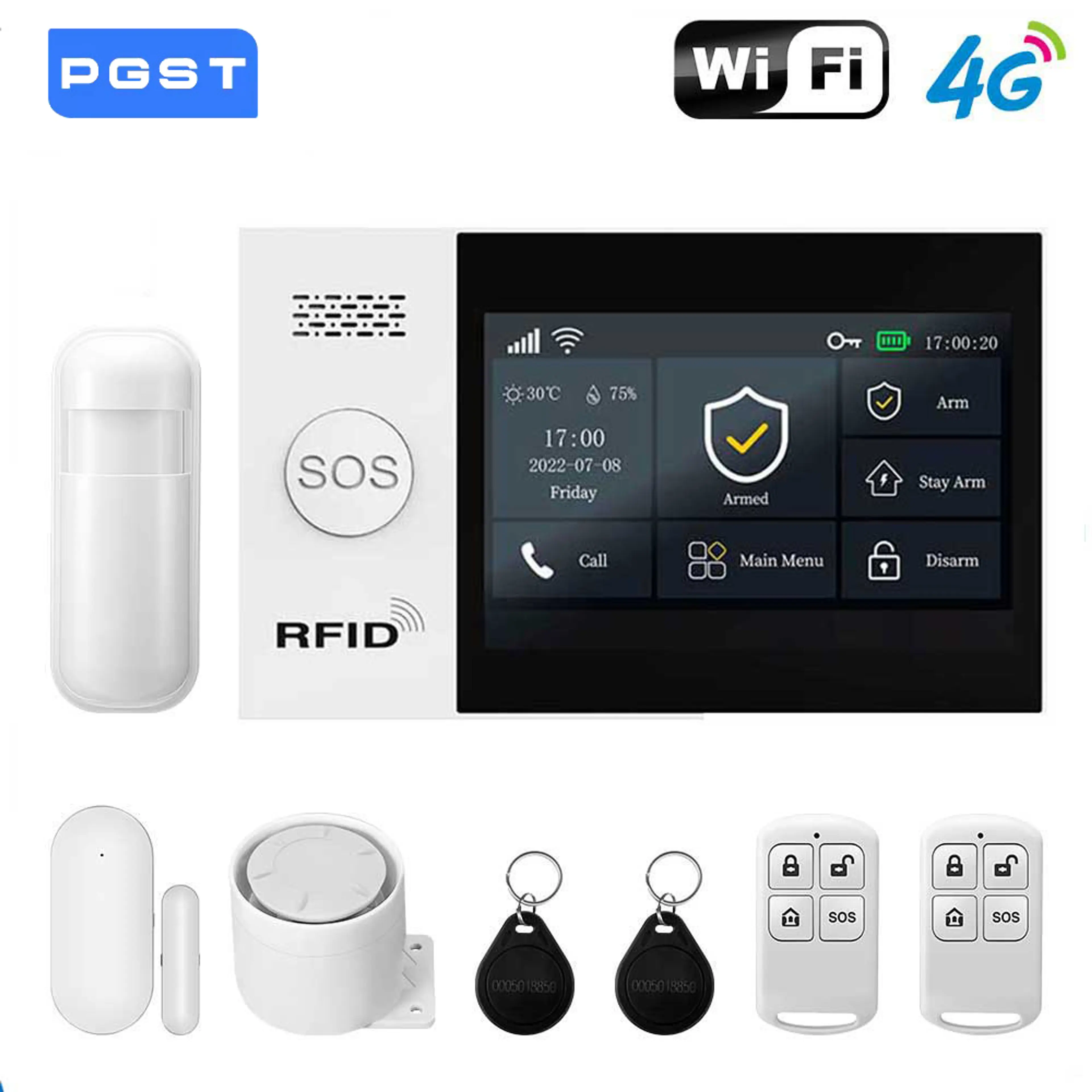 Hemlarm paket A-4G – larmpanel med sensorer och RFID-brickor