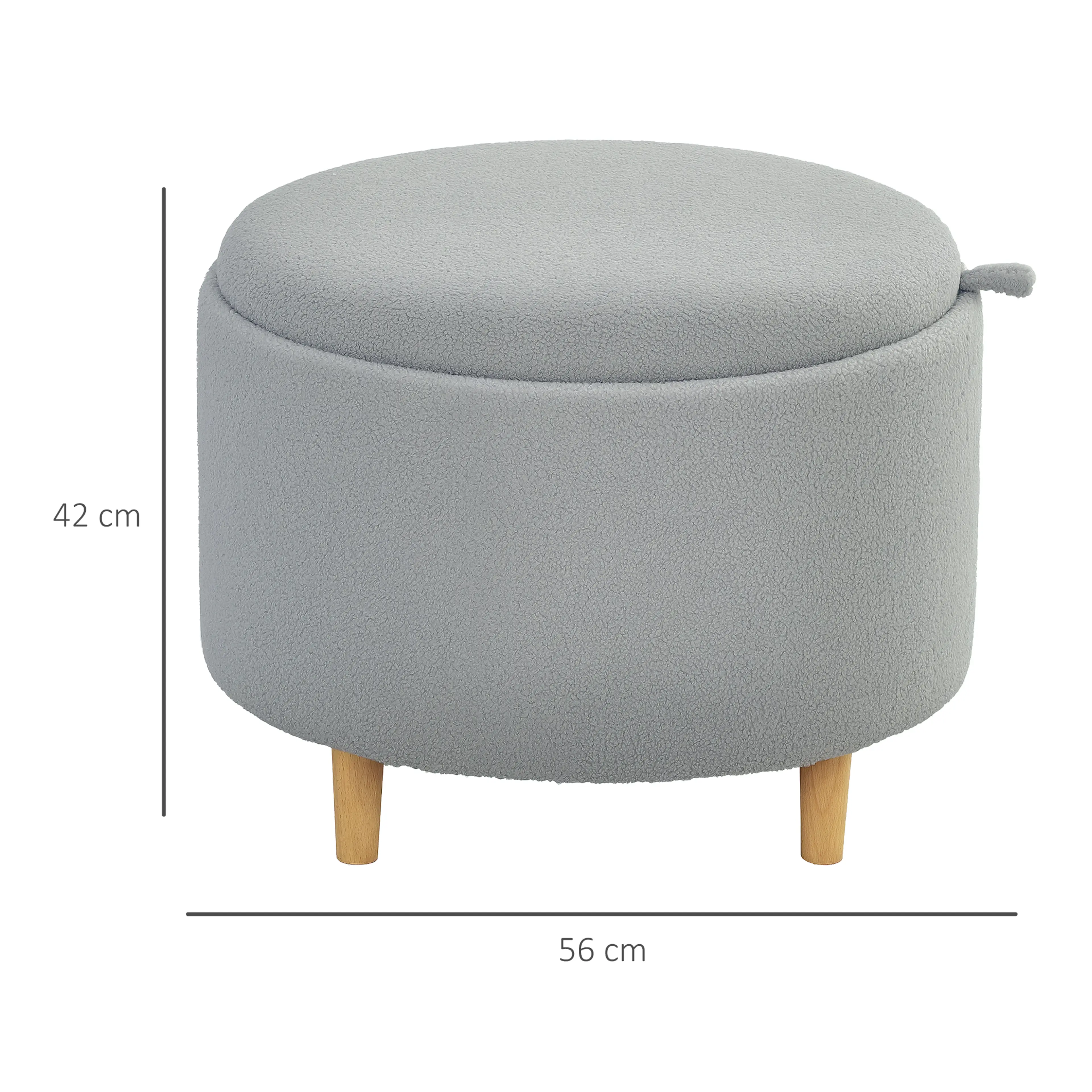 Måttskiss över puffen: 56 cm i diameter och 42 cm hög