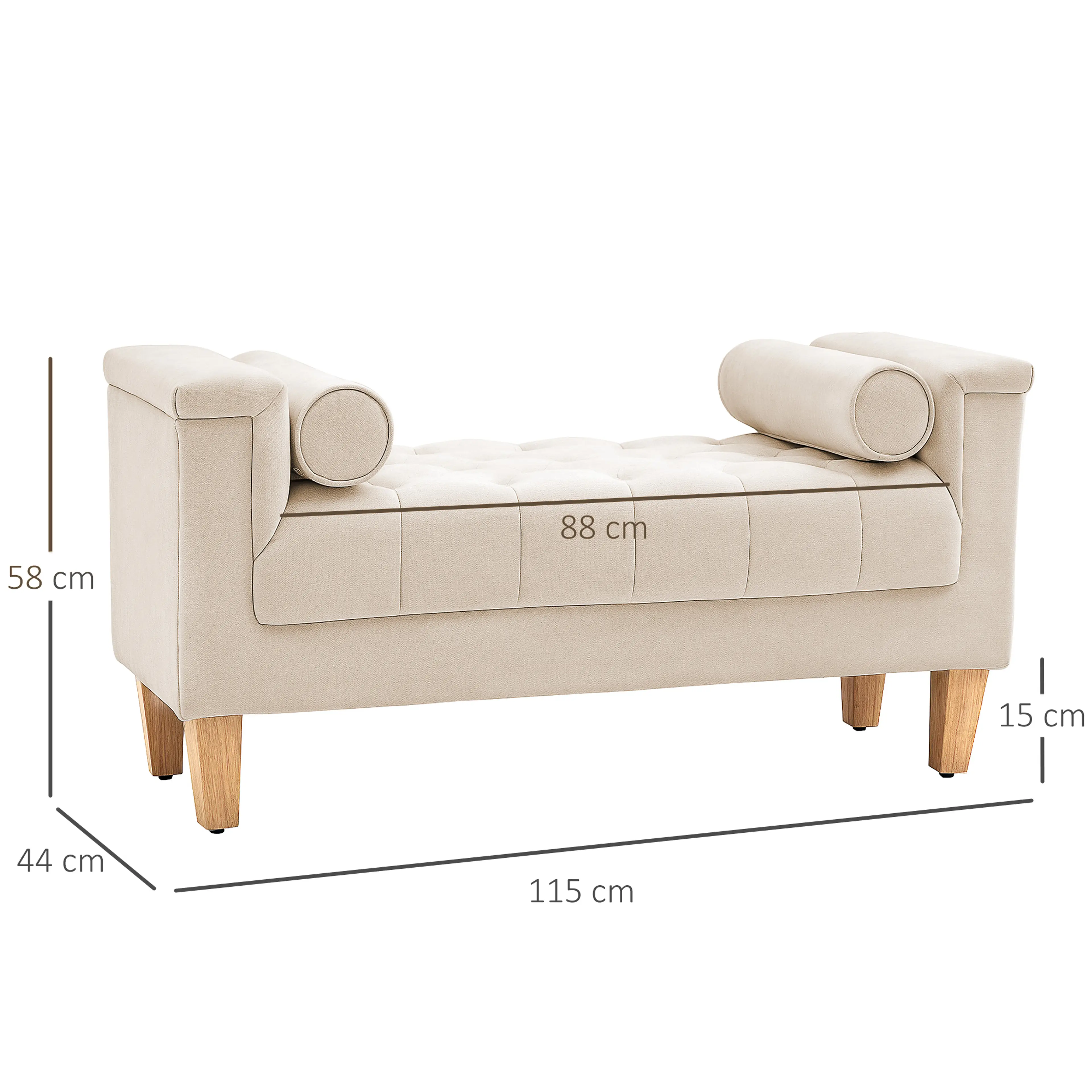 Sängbänk 115 cm chenille med rullkuddar – bild 4