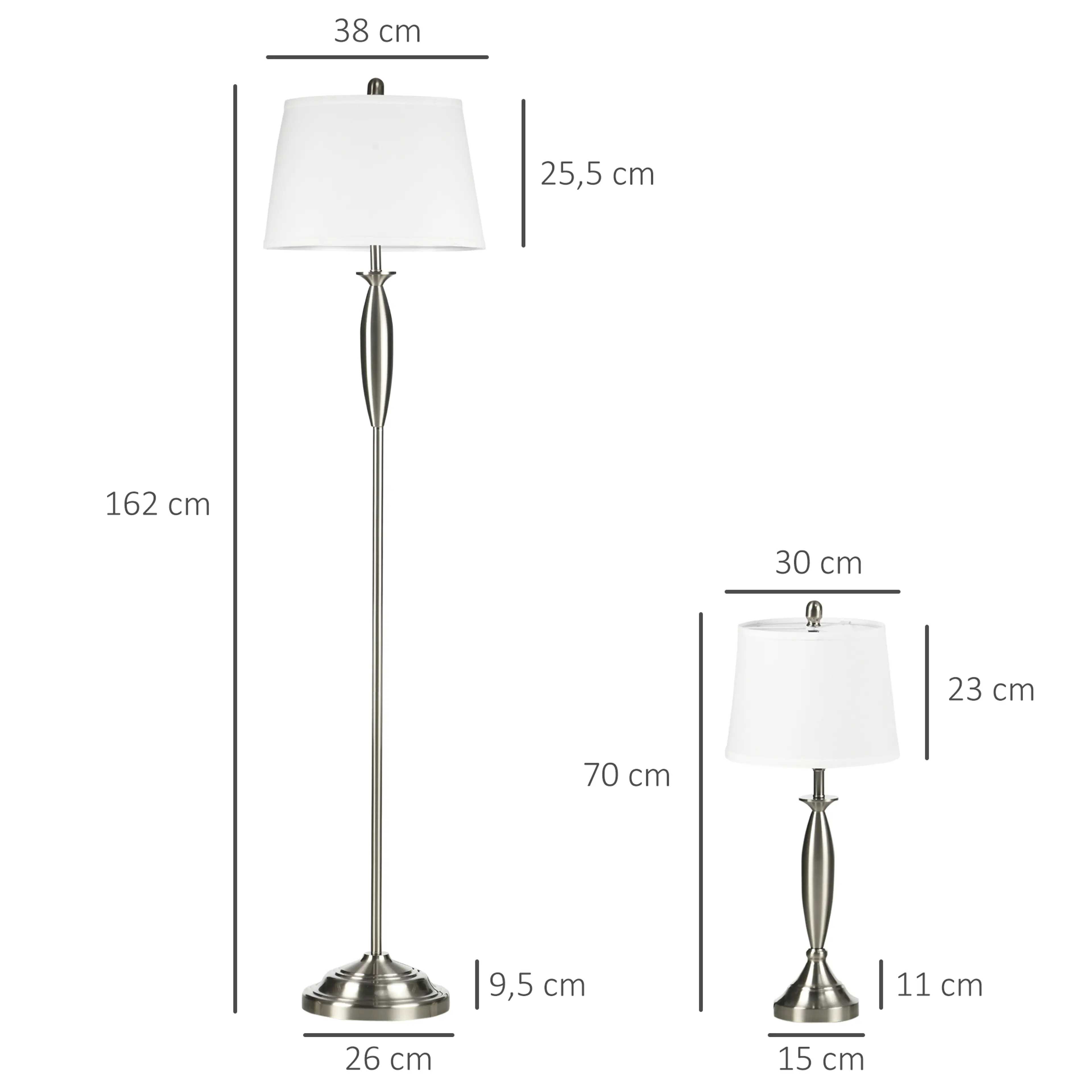 Lampset i tre delar silver – golvlampa 162 cm och två bordslampor i linnelook – bild 4