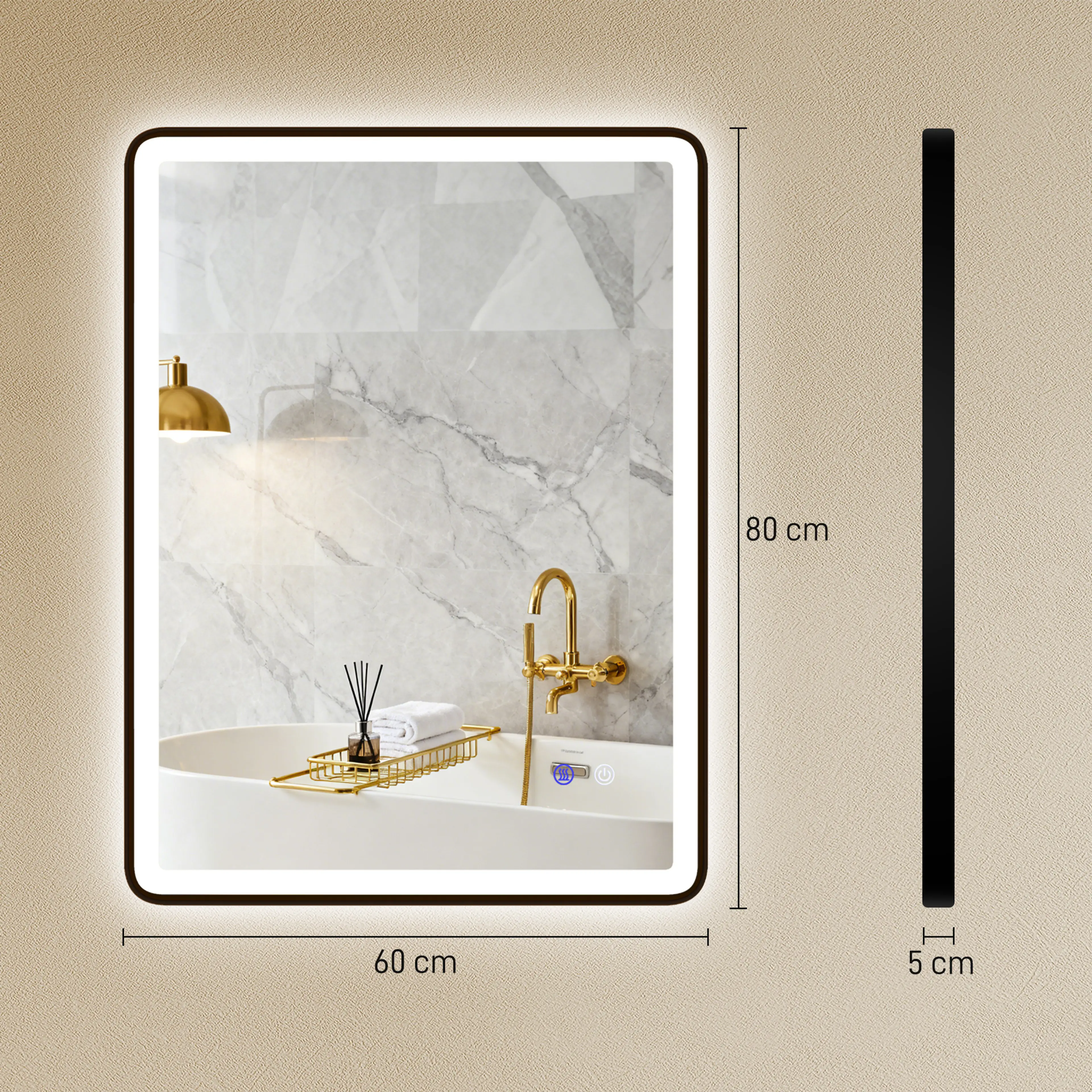 Sminkspegel LED 80 × 60 cm med antiimma – bild 5