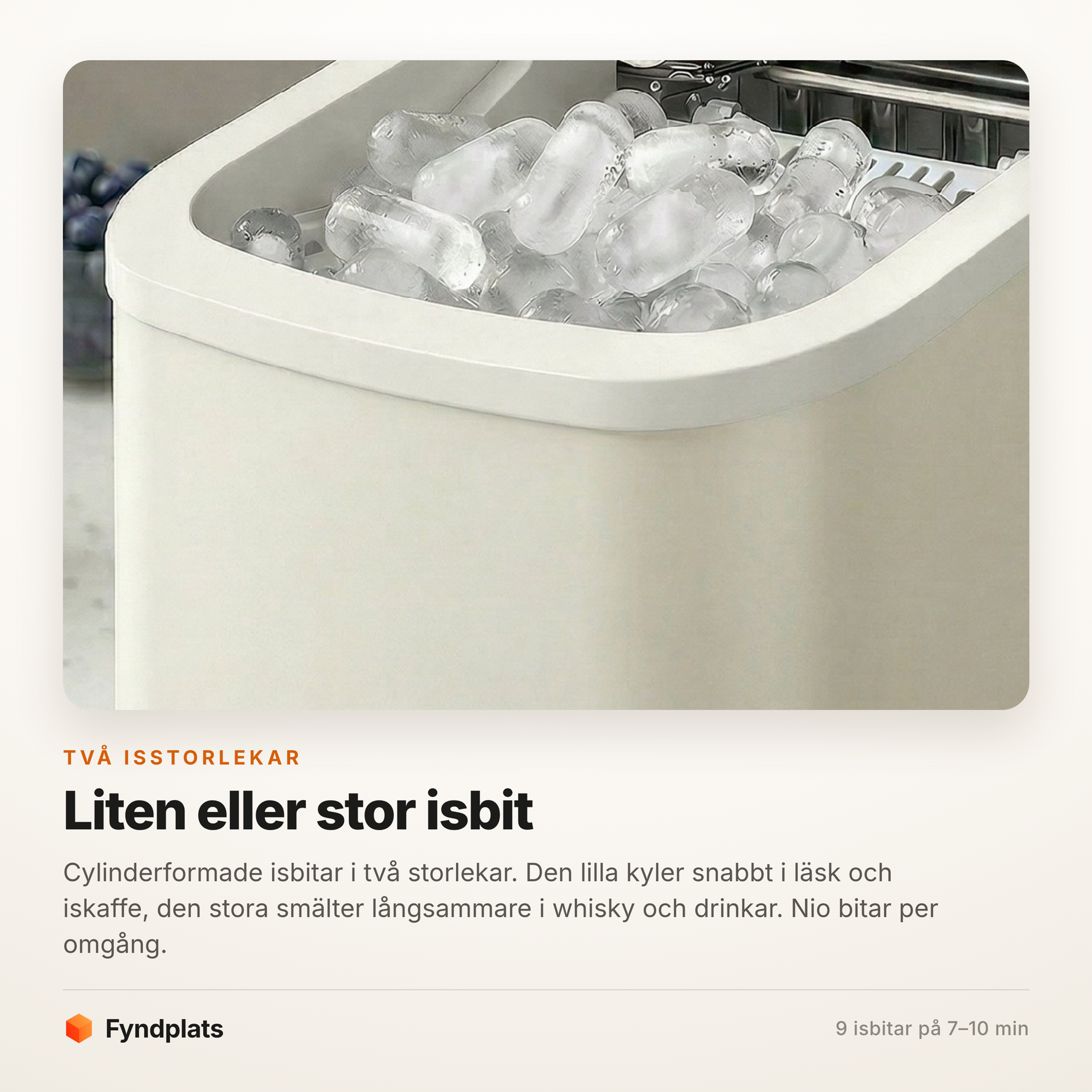 Korgen full av cylinderformade isbitar i två storlekar