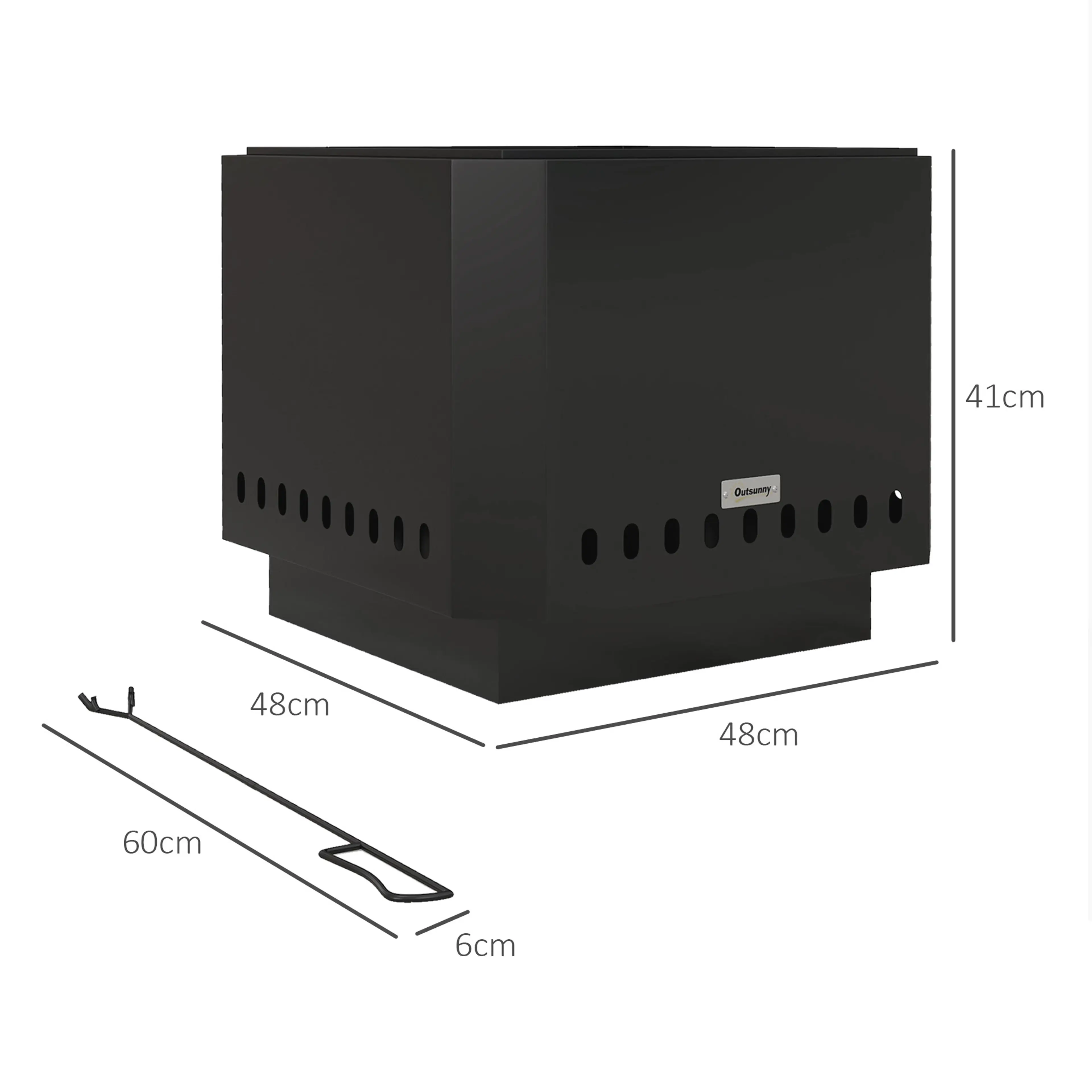 Måttritning: 48 × 48 cm och 41 cm hög