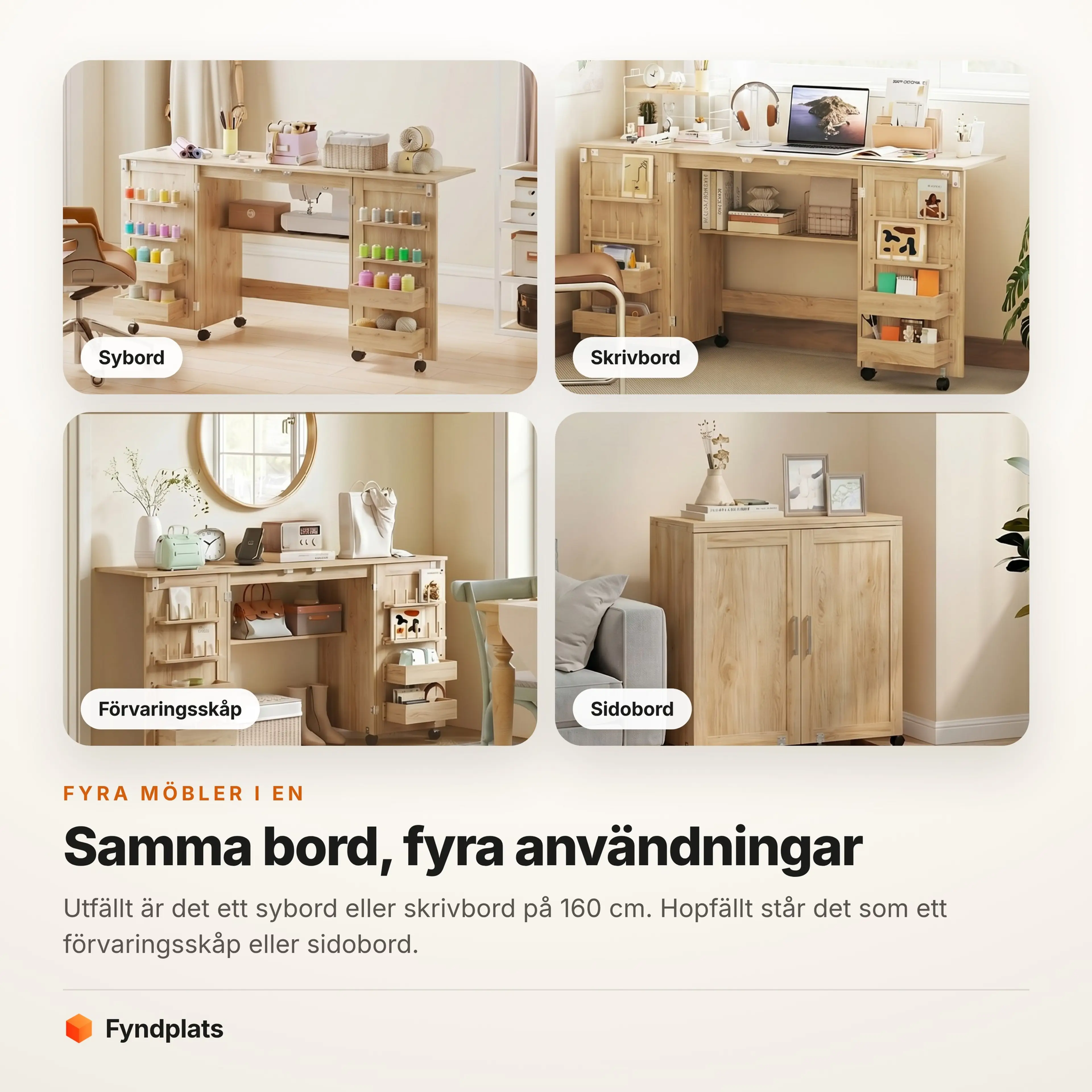 Symaskinsbordet använt som sybord, skrivbord, förvaringsskåp och sidobord