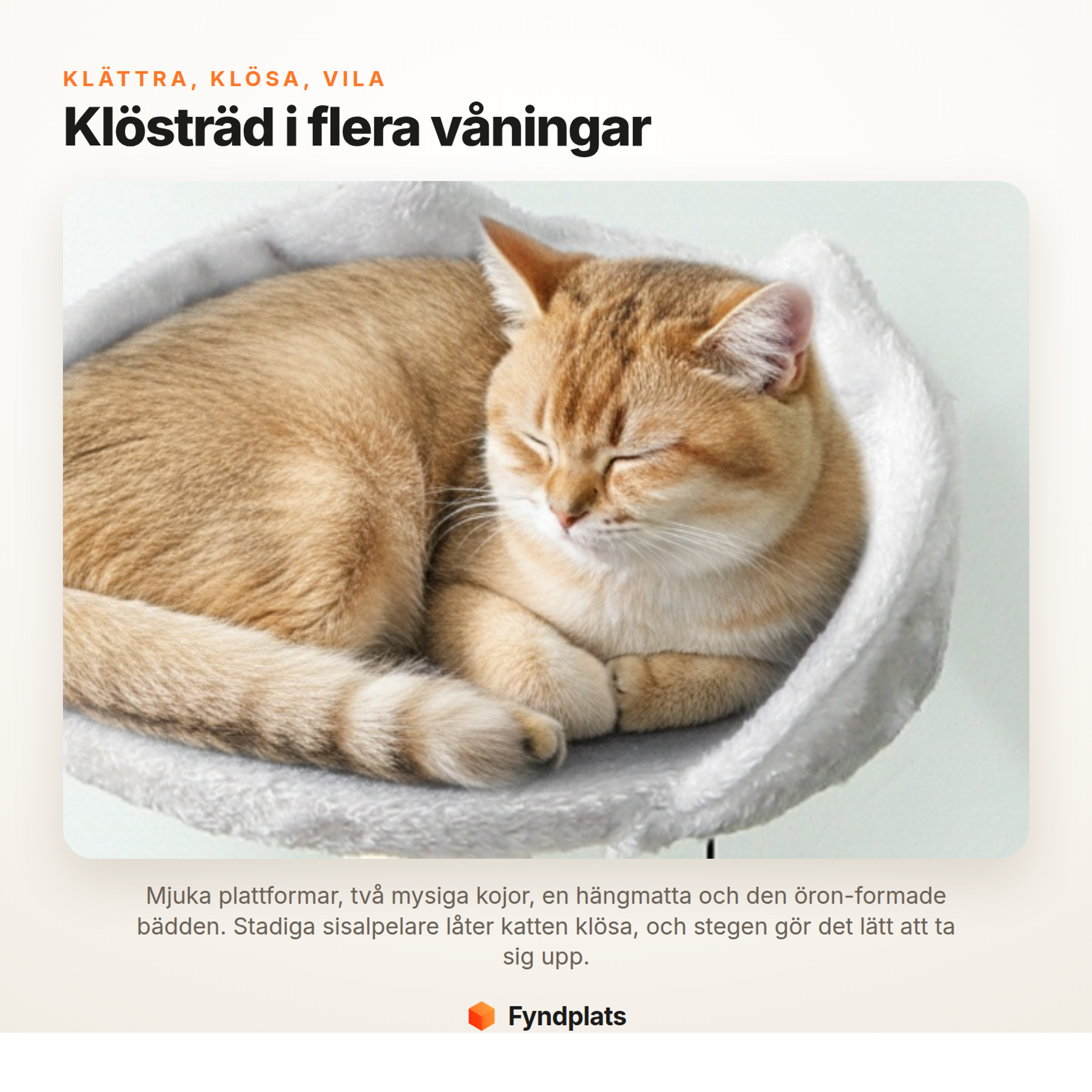 Fyndplats – klösträd 140 cm i flera våningar med kojor, hängmatta och öronbädd