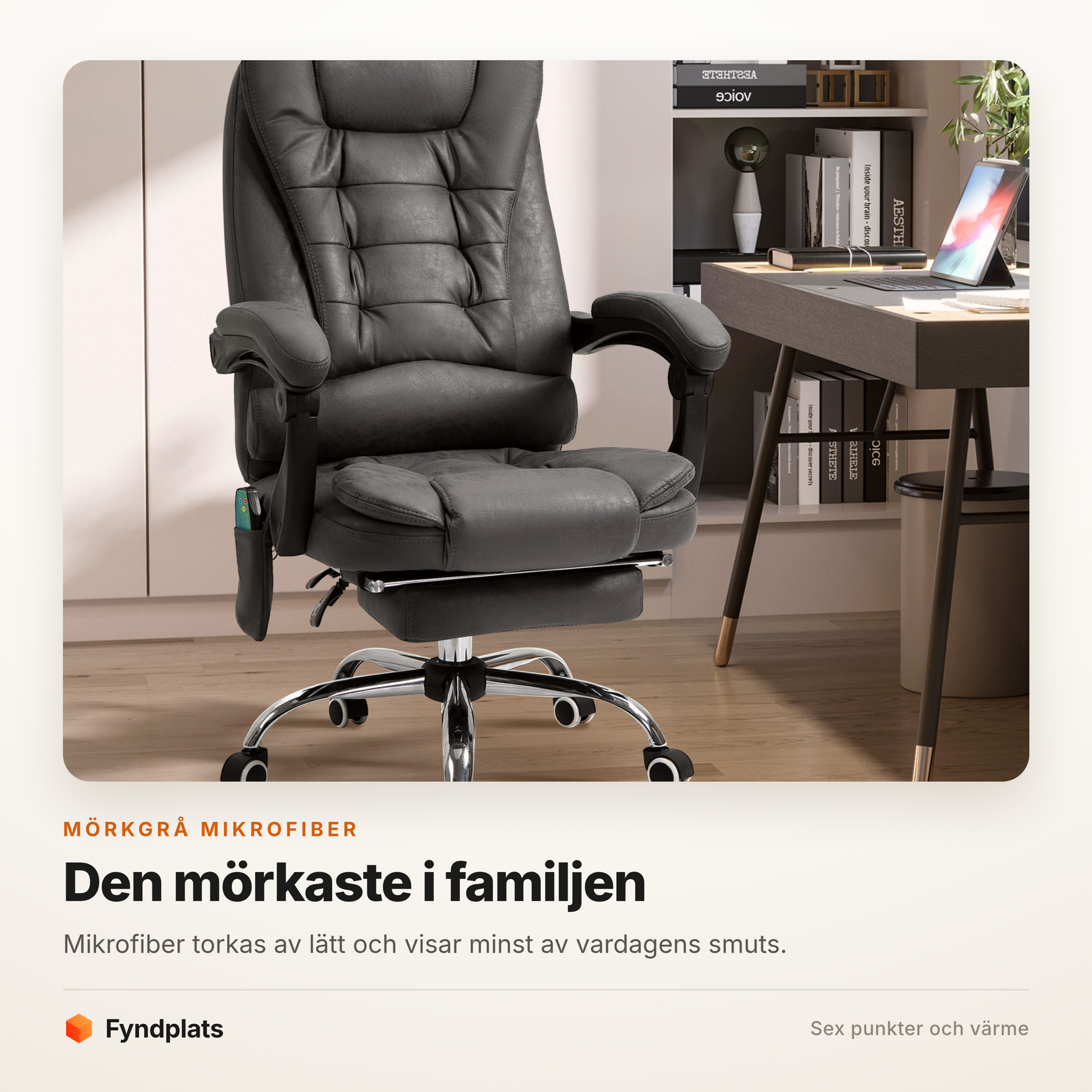 Massagestol mörkgrå i mikrofiber – sex punkter med värme, 138 cm utfälld – bild 2