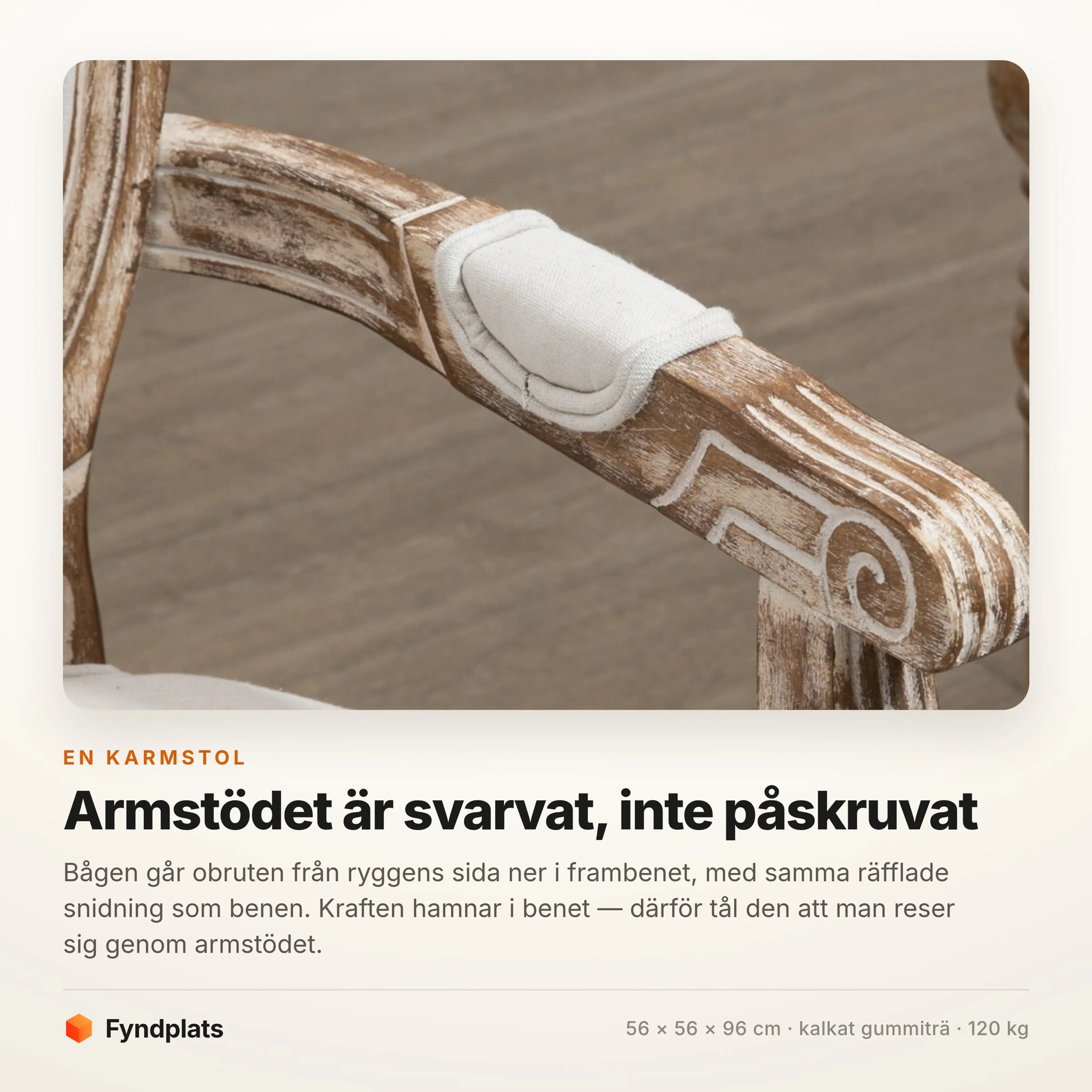 Karmstol med medaljongrygg i kalkat trä – bild 3