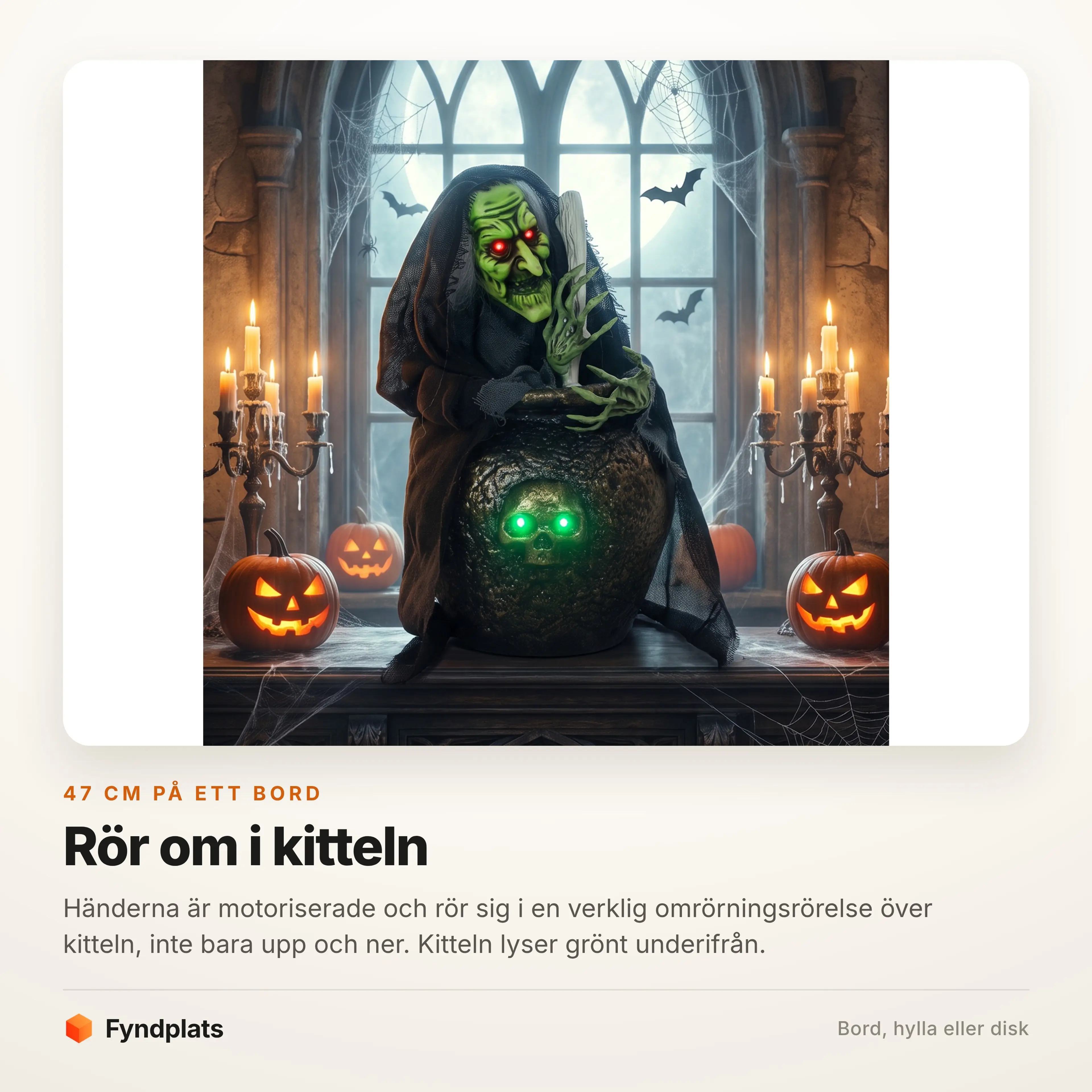 Kitteln lyser grönt medan häxan rör om