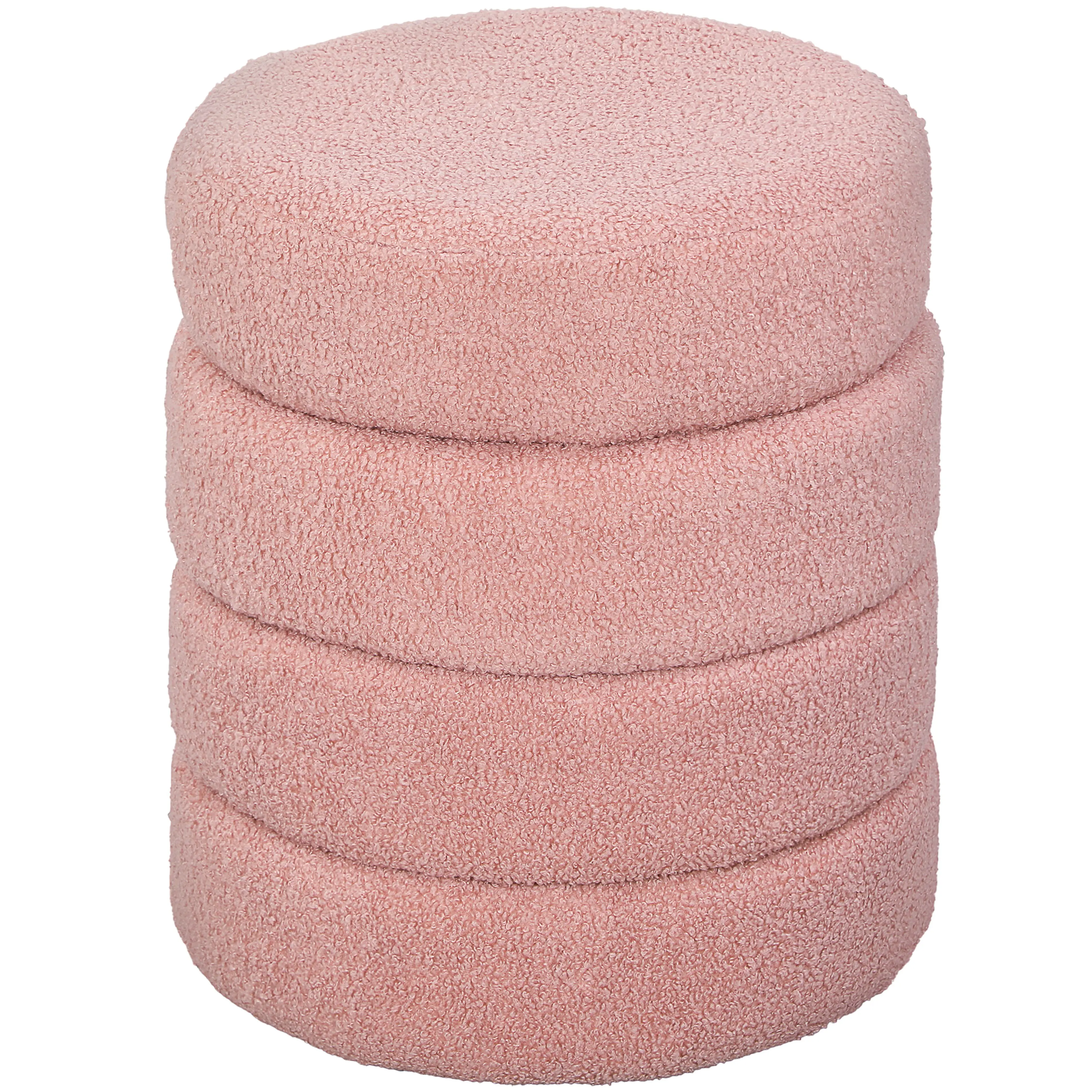 Sminkpall i rosa teddytyg – rund pall Ø40 cm, 45 cm hög, bär 120 kg