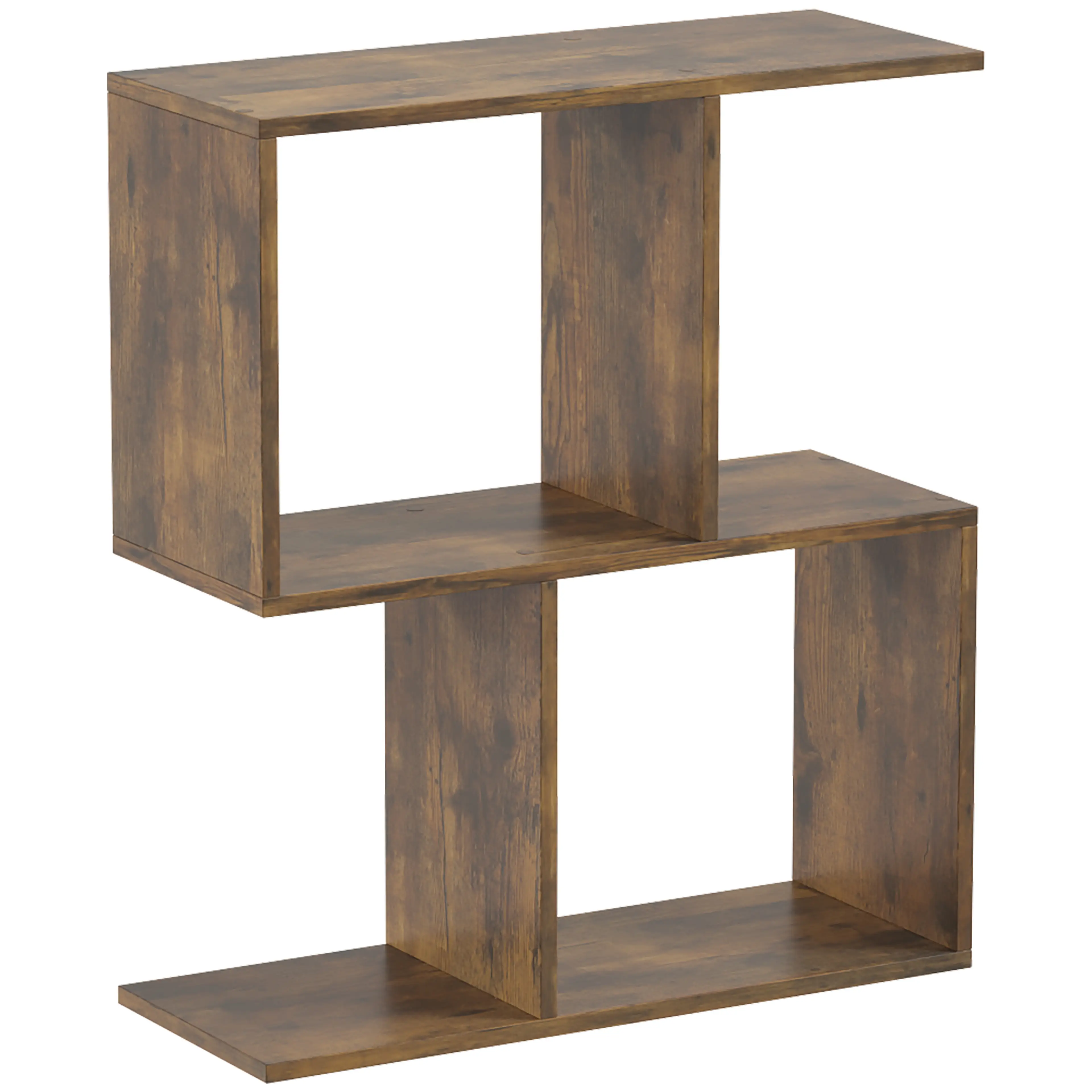 S-format sidobord i rustikt brunt, 50 × 19,5 × 58 cm – fyra öppna fack