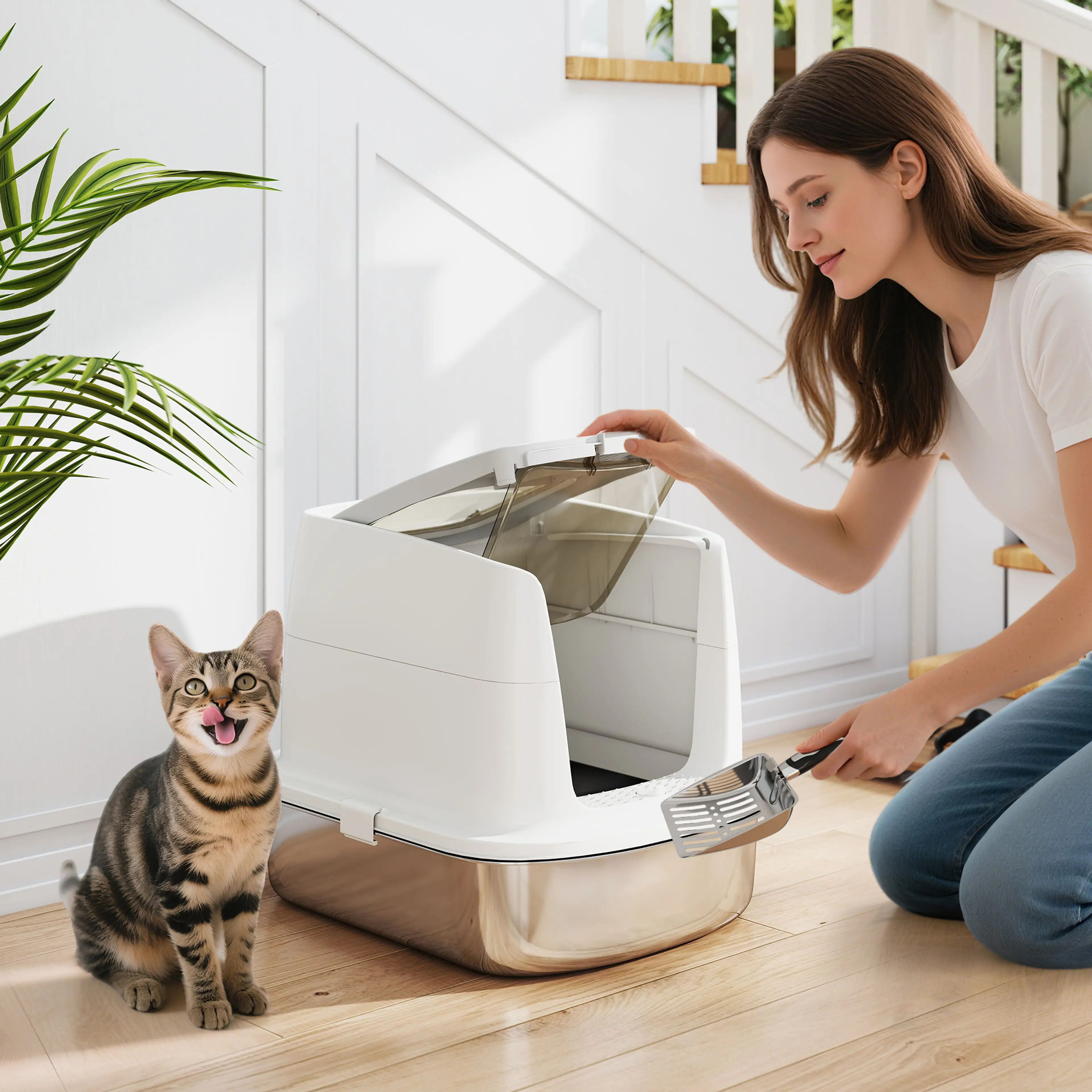 Kattlådan med huven avlyft, karet syns