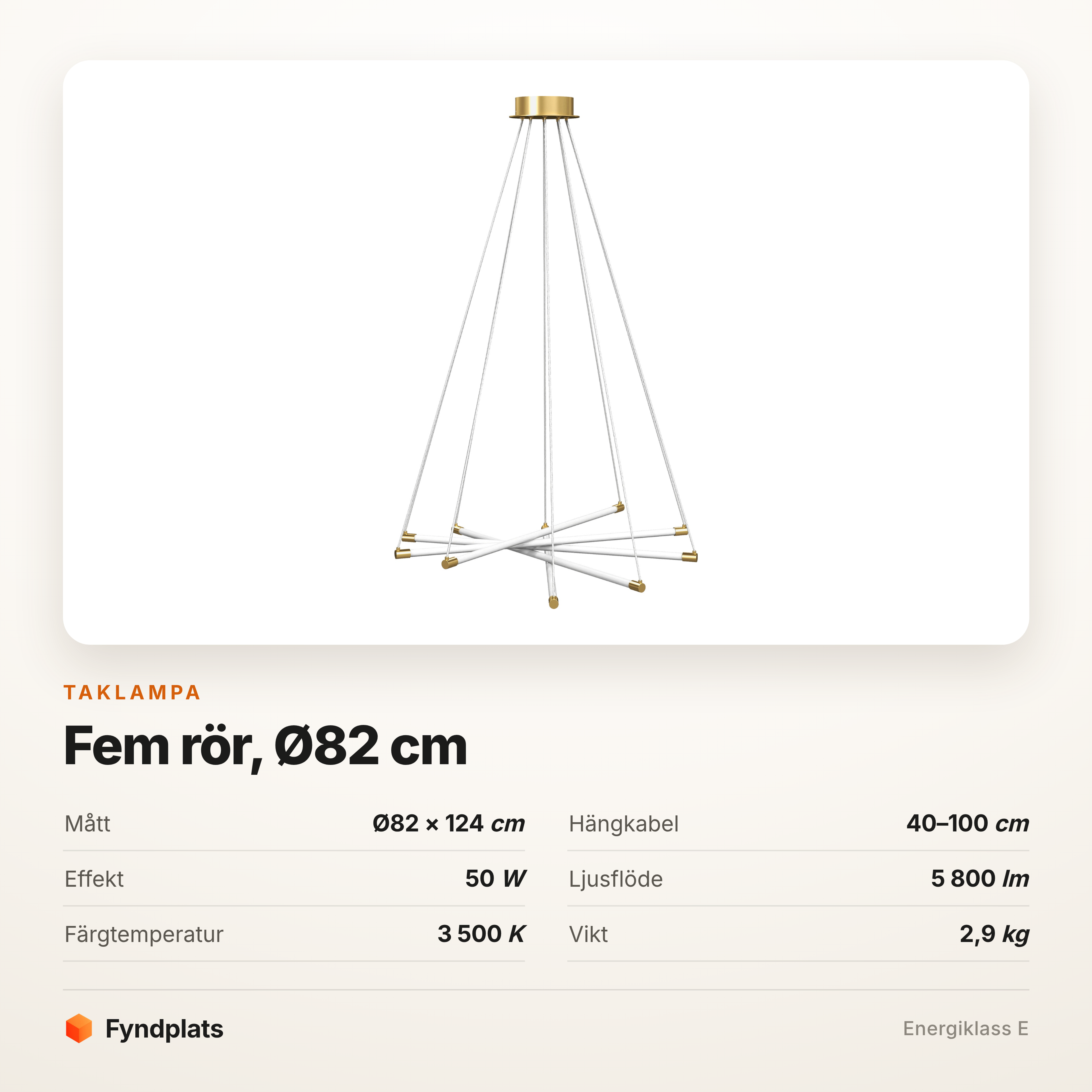 Taklampa LED 50 W med fem vridbara ljusrör – 5 800 lumen, Ø82 cm – bild 5