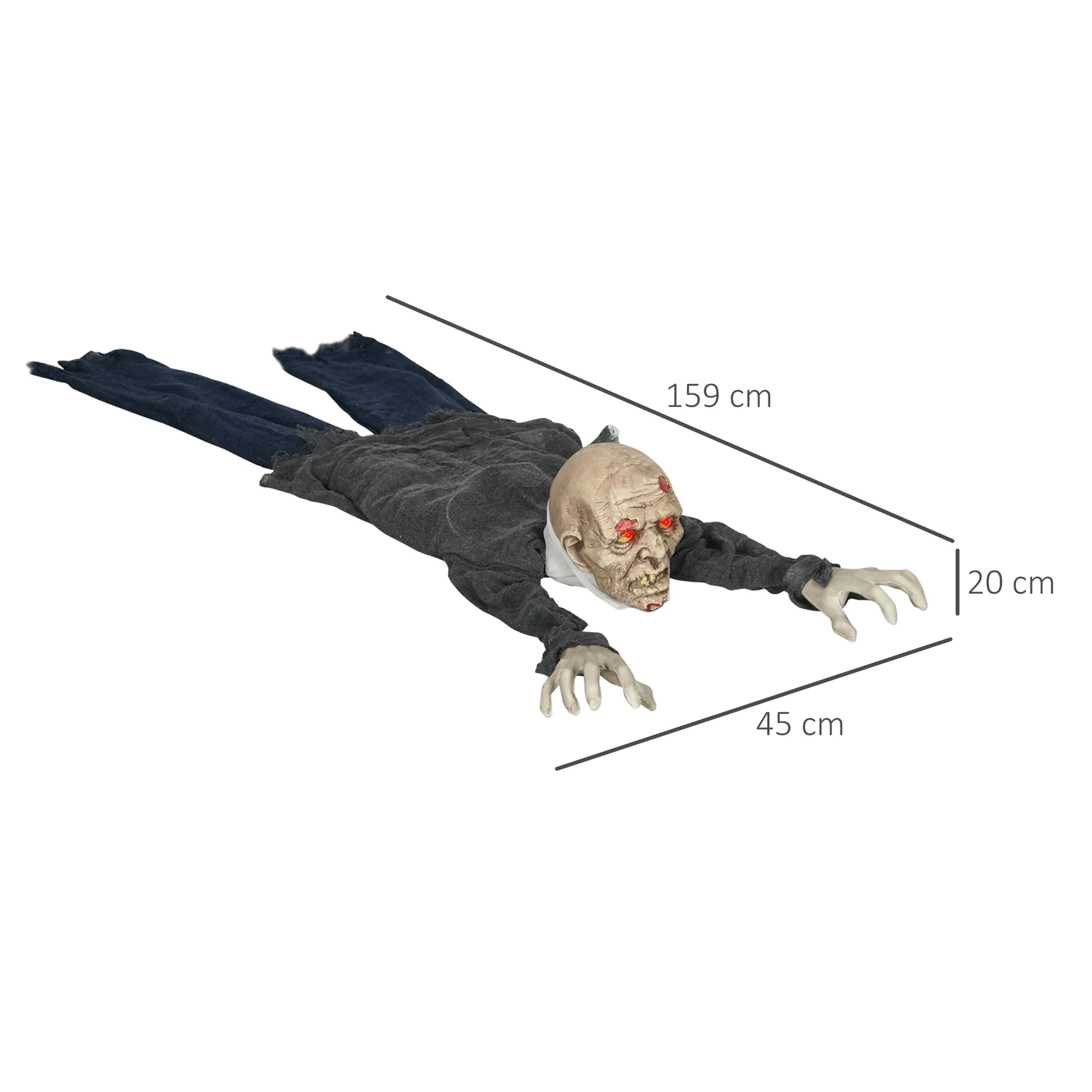 Krypande halloweenzombie 159 cm med röda LED-ögon – bild 6