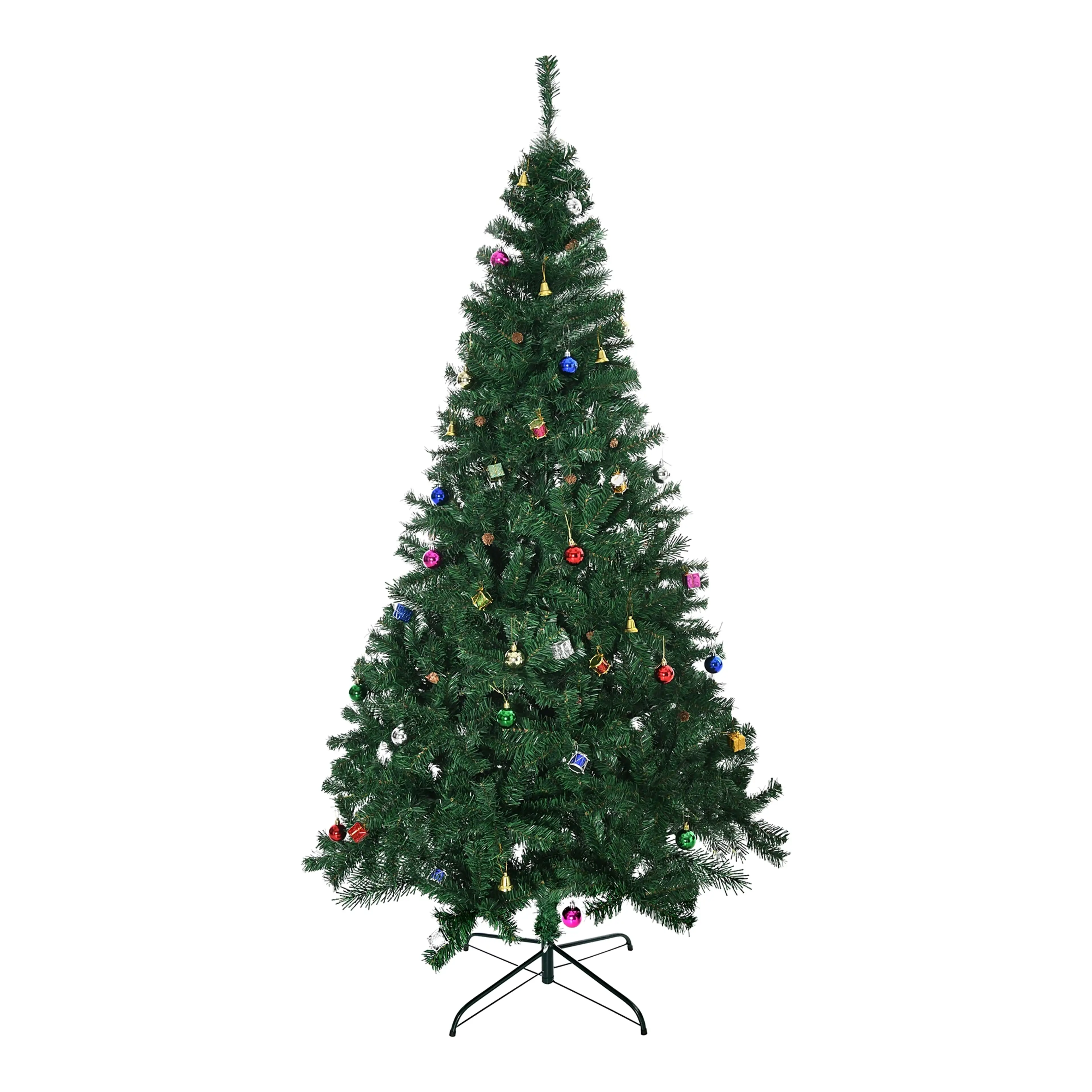 Julgran 210 cm med pynt, 1036 grenar och 54 dekorationer