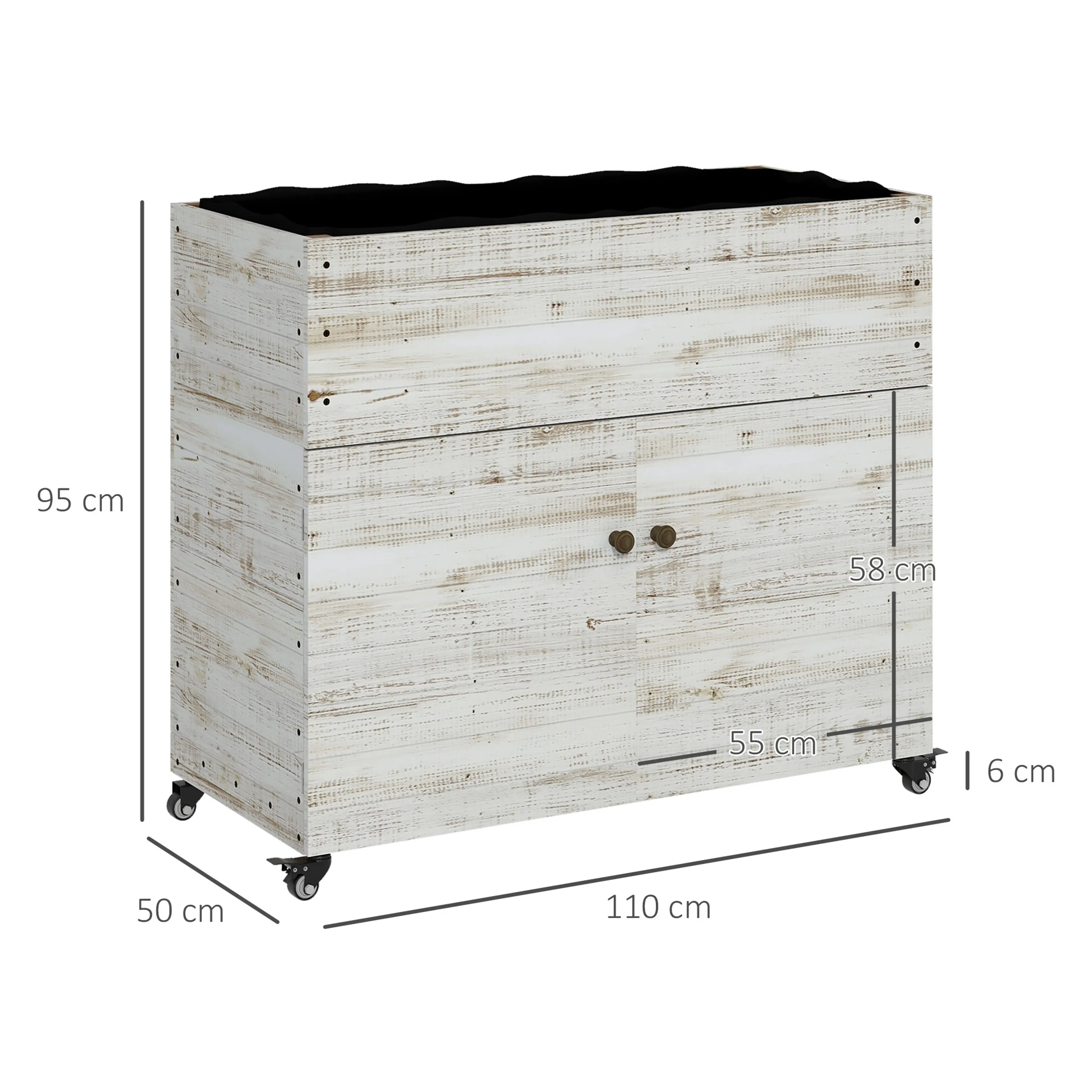 Måttritning: 110 cm bred och 95 cm hög med 6 cm golvfrigång