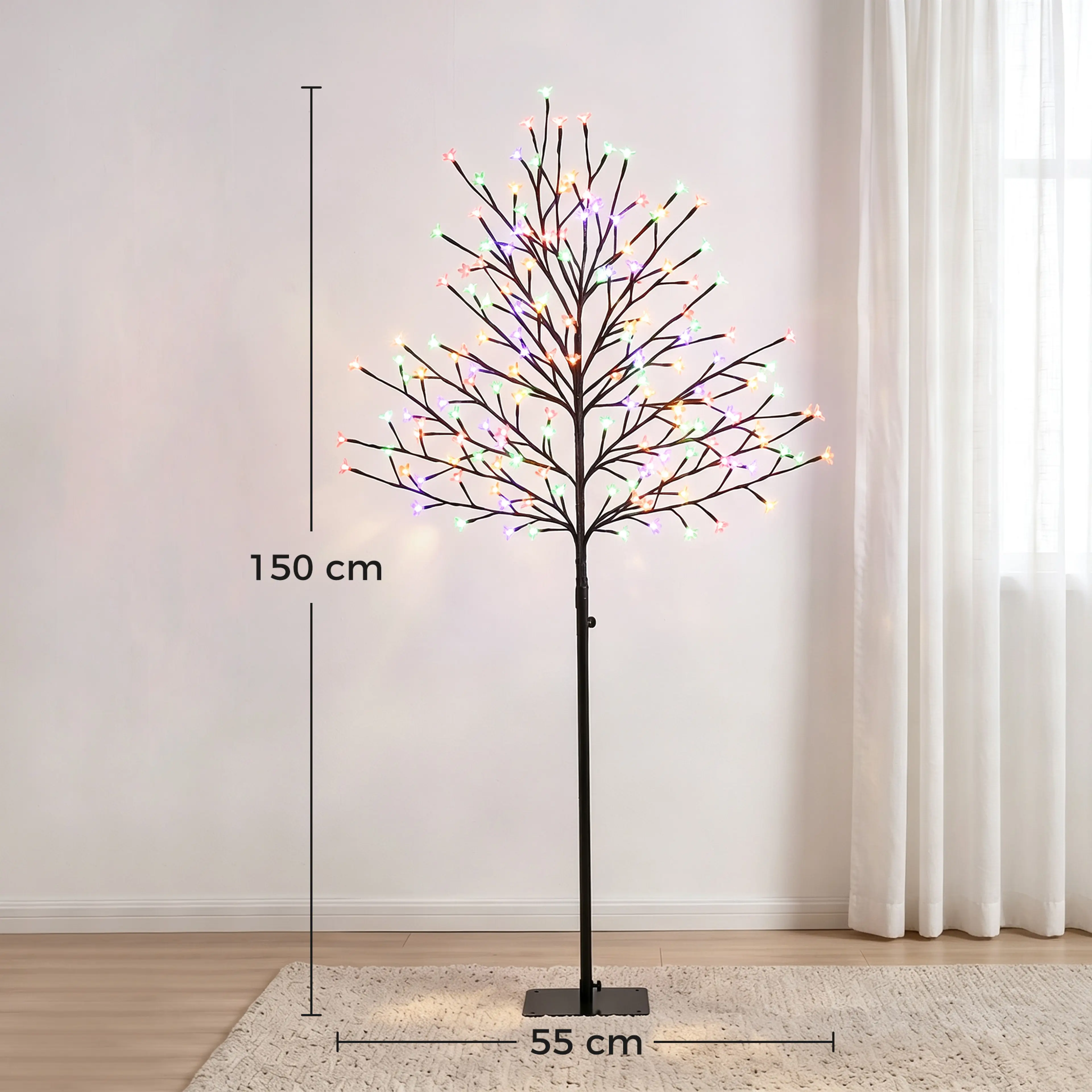 Måttbild: ljusträdet är 150 cm högt och 55 cm brett