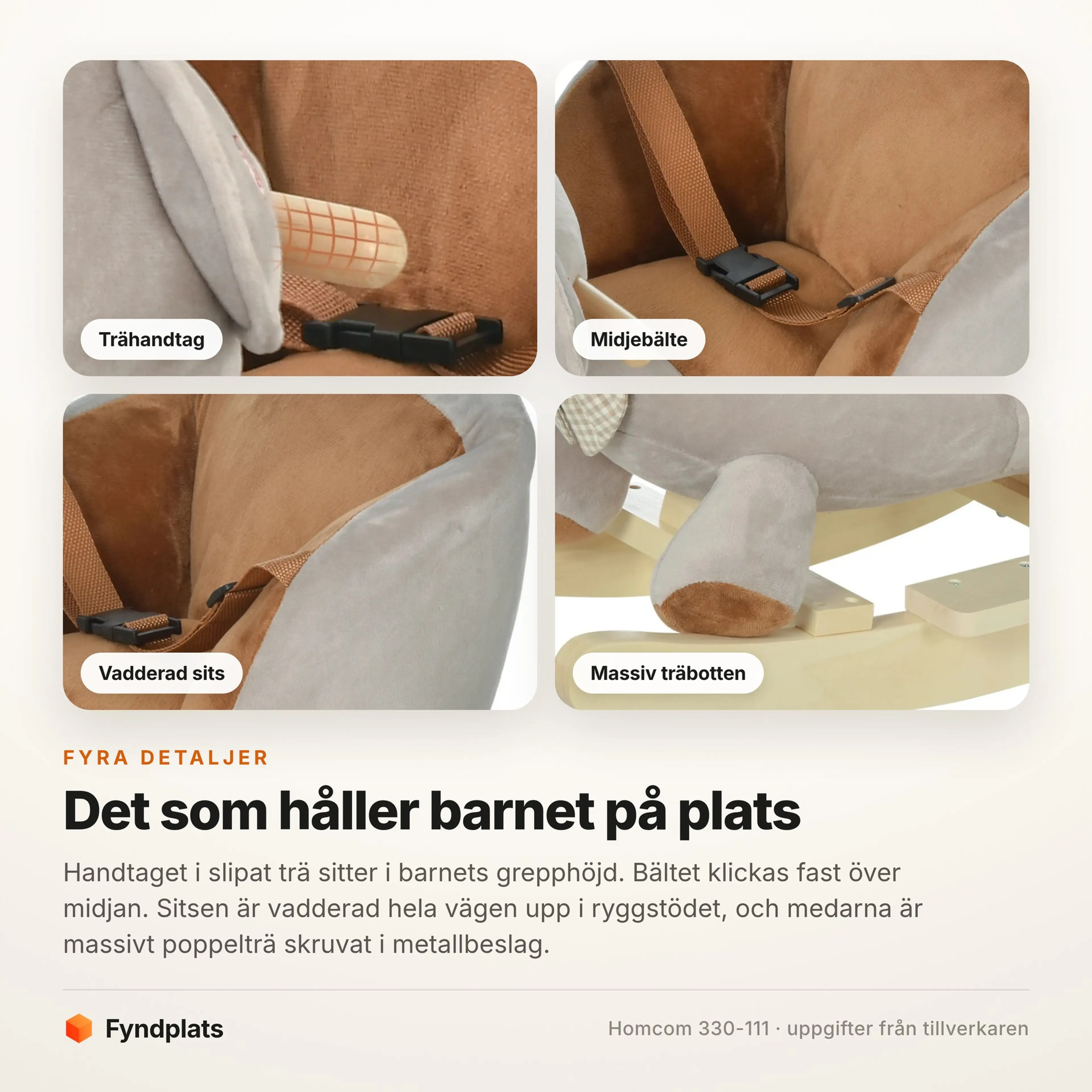 Gunghäst nallebjörn med bälte och ljud – från 18 månader – bild 3