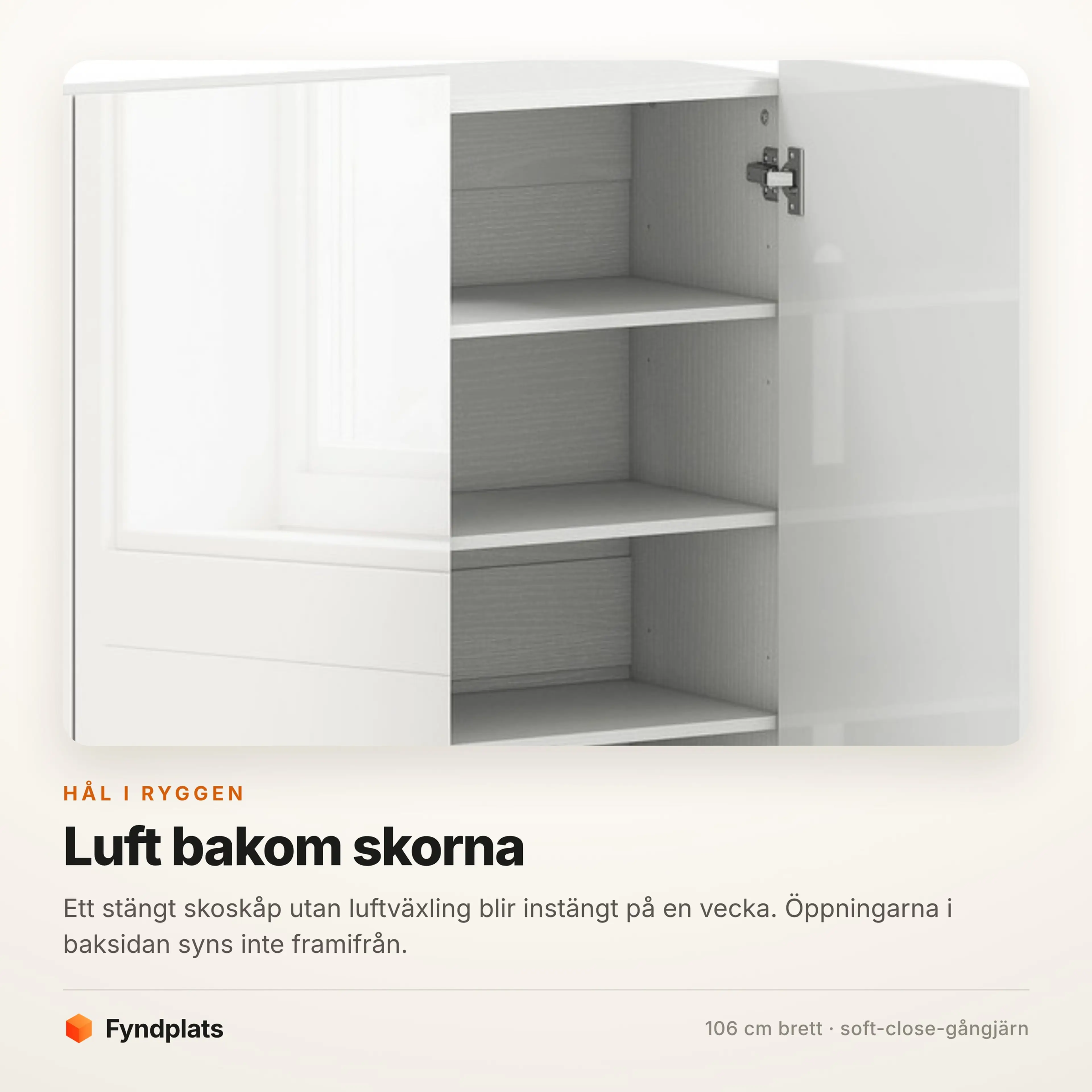 Skoskåp 106 cm för 30 par, vit högglans – bild 4