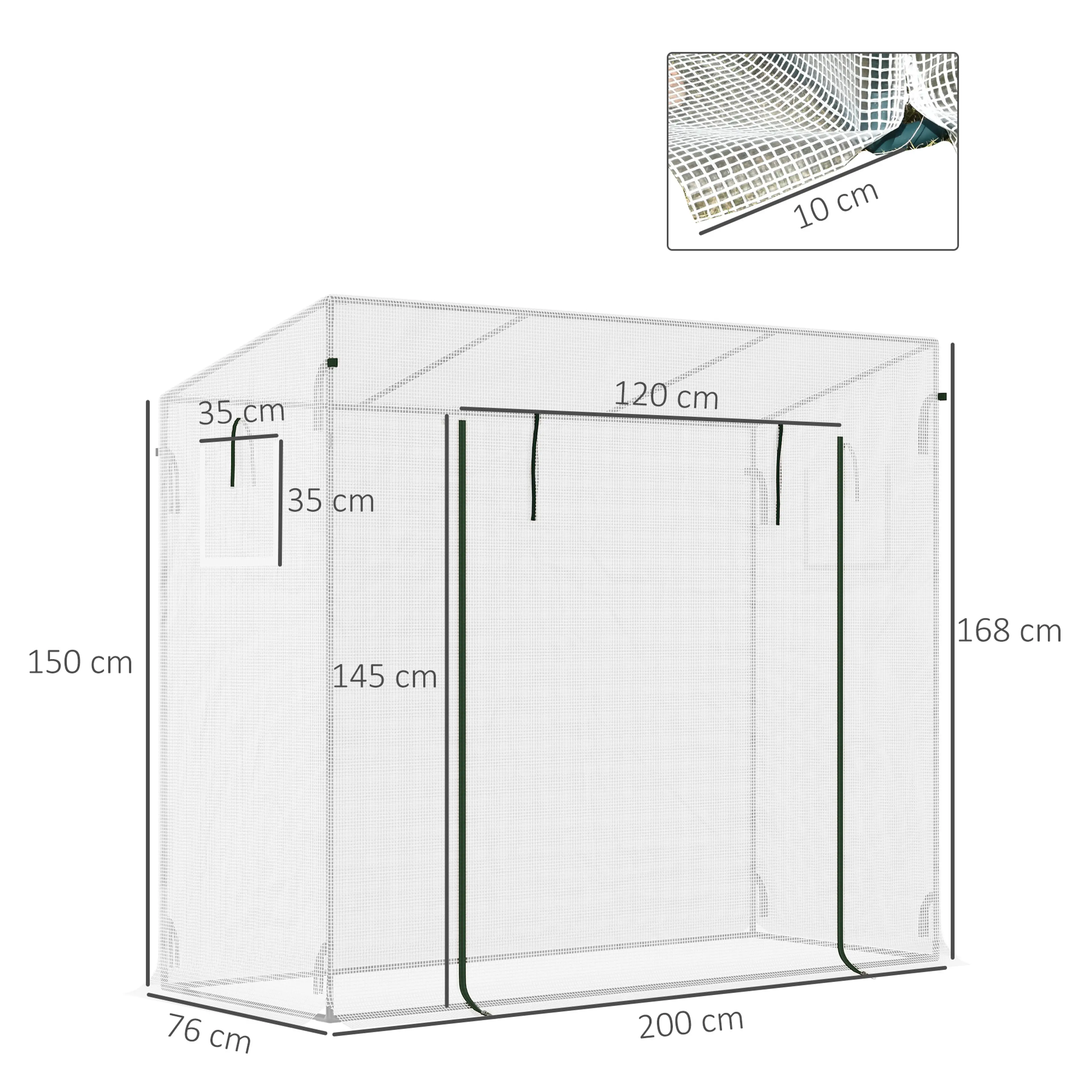 Måttskiss: 200 cm brett, 76 cm djupt, 168 cm fram och 150 cm bak