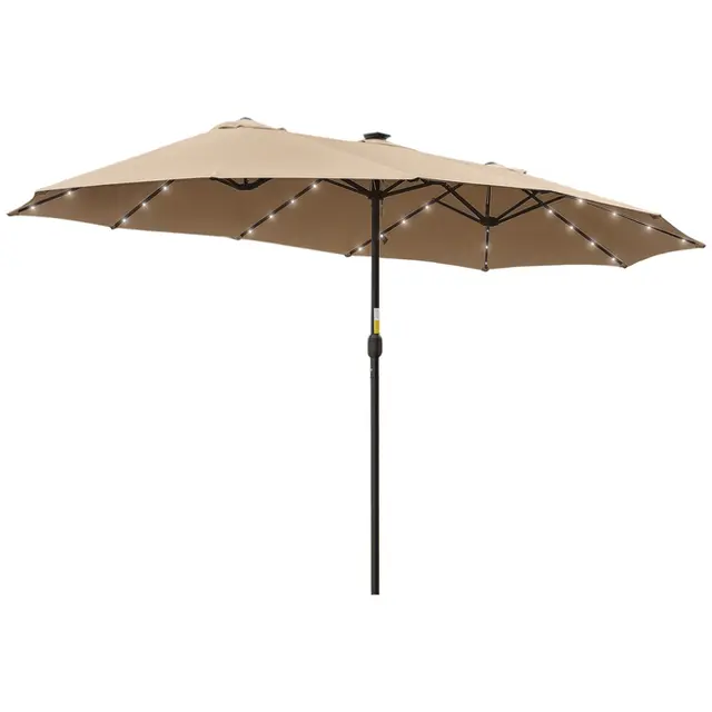 Dubbelparasoll 4,5 m med 48 inbyggda sol-lampor och vev