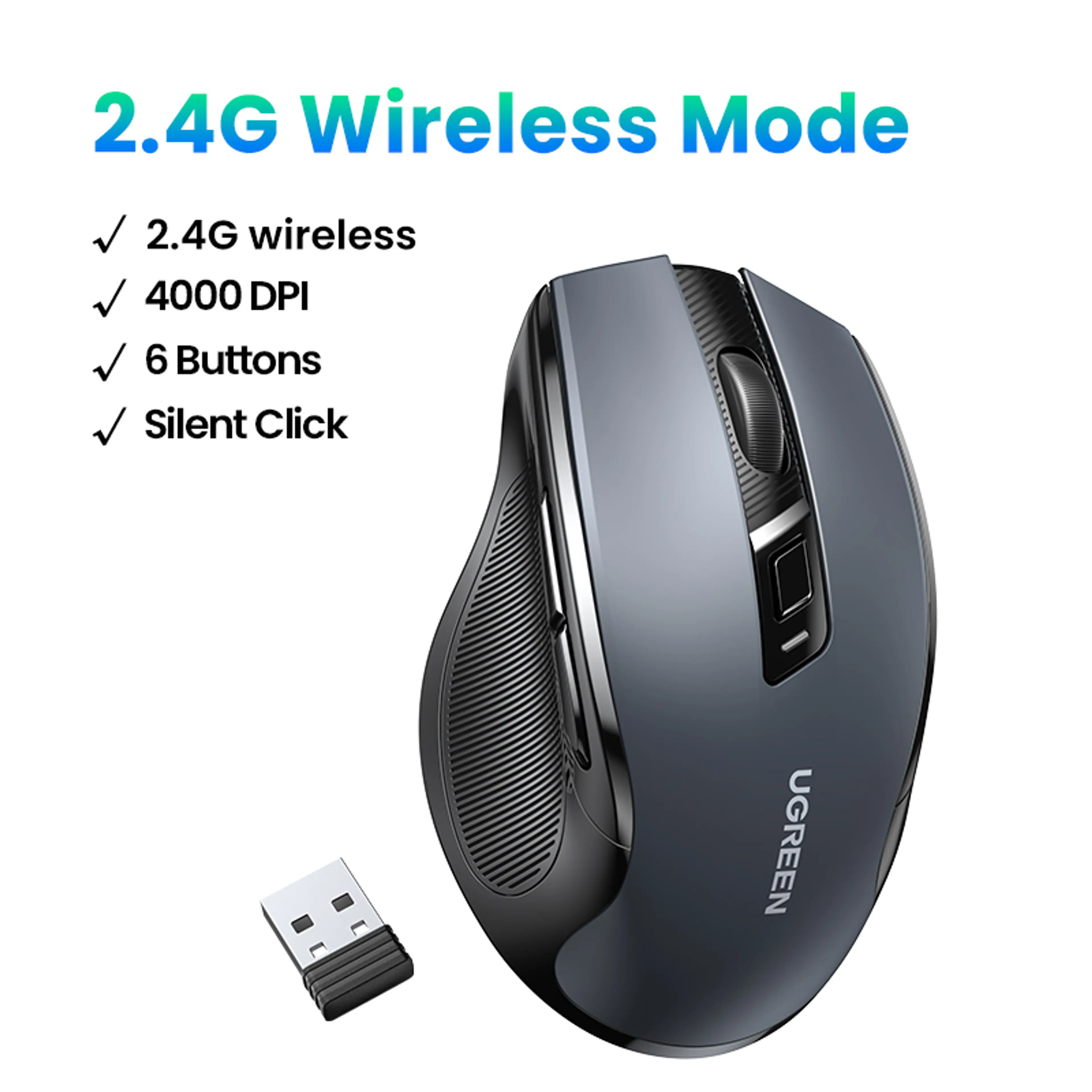 Trådlös Ergonomisk Mus – 4000 DPI, 99 % Tysta Klick, 6 Knappar (2.4 GHz)