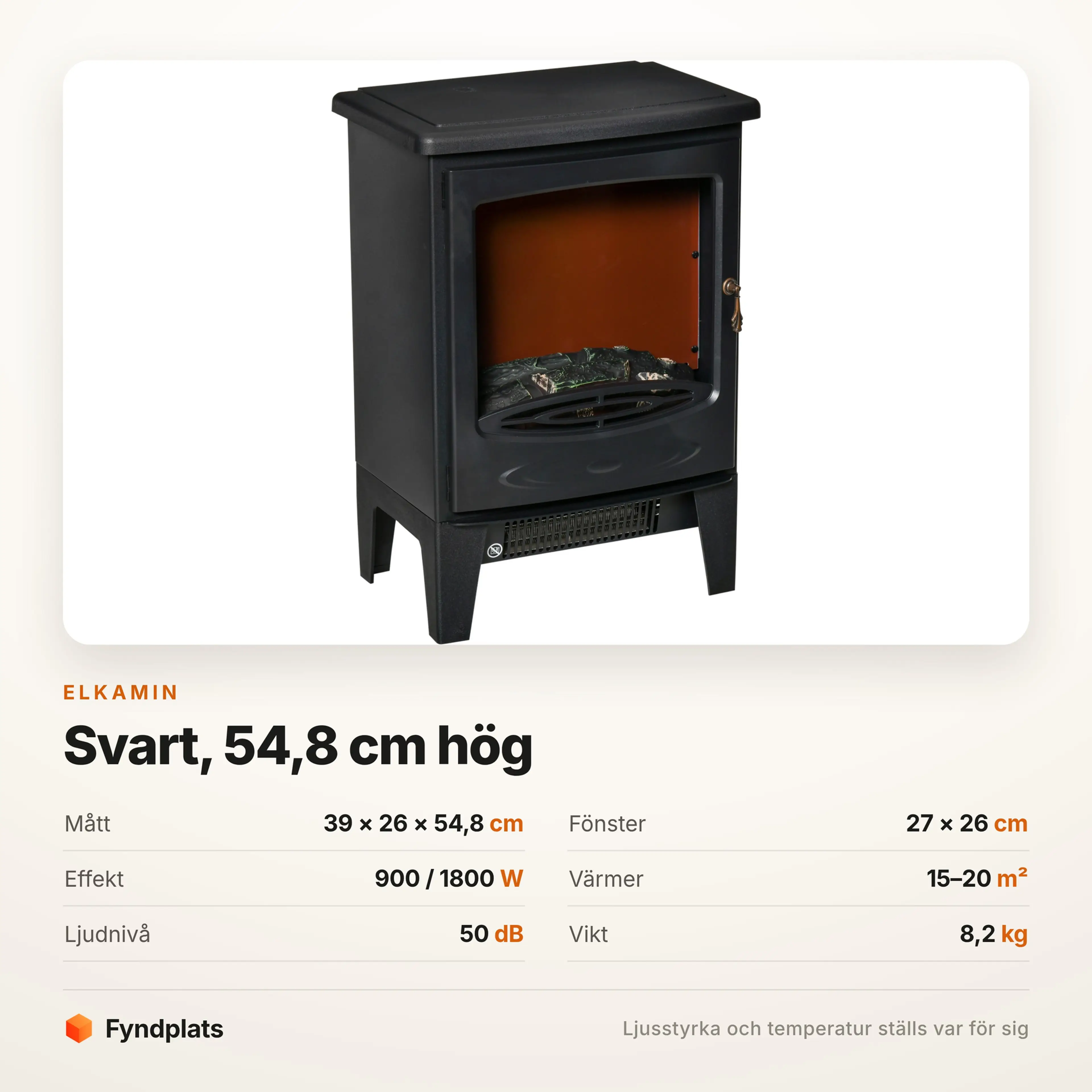 Specifikation: 39 × 26 × 54,8 cm, fönster 27 × 26 cm