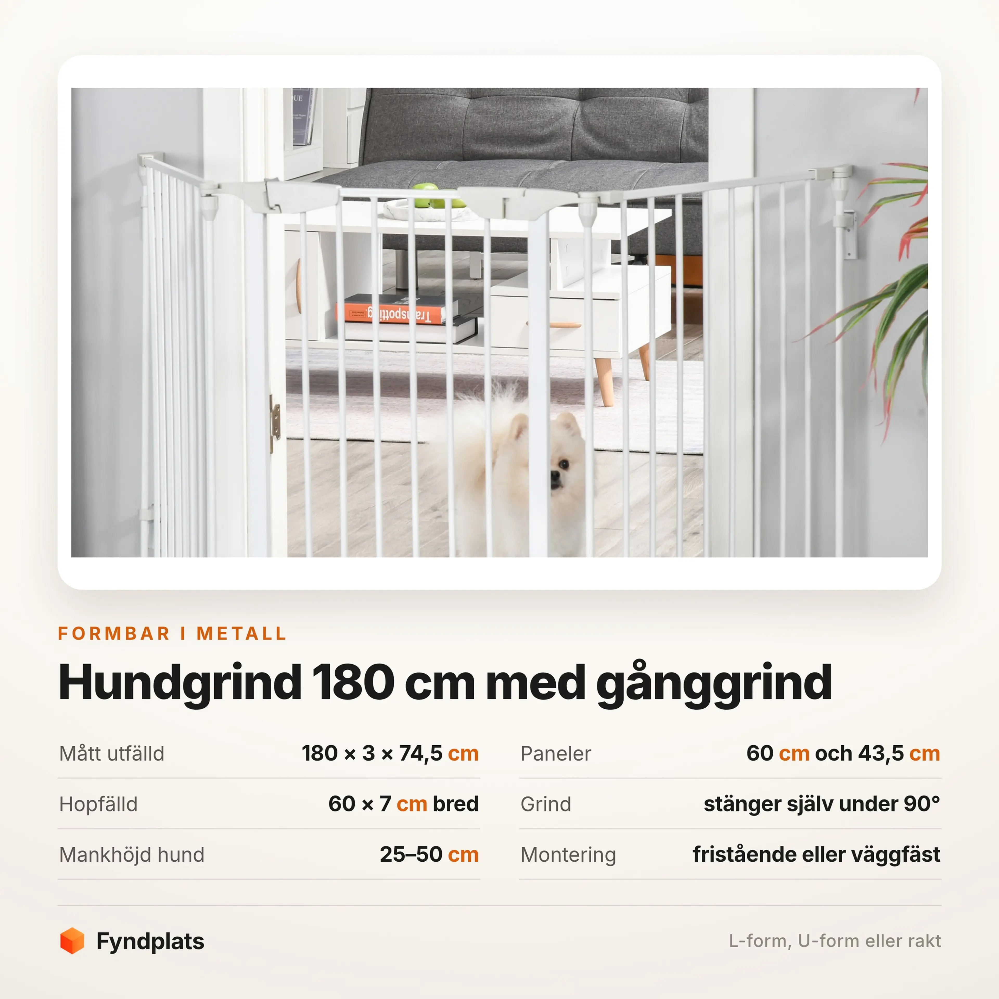 Hundgrind 180 cm i metall med gånggrind – bild 3