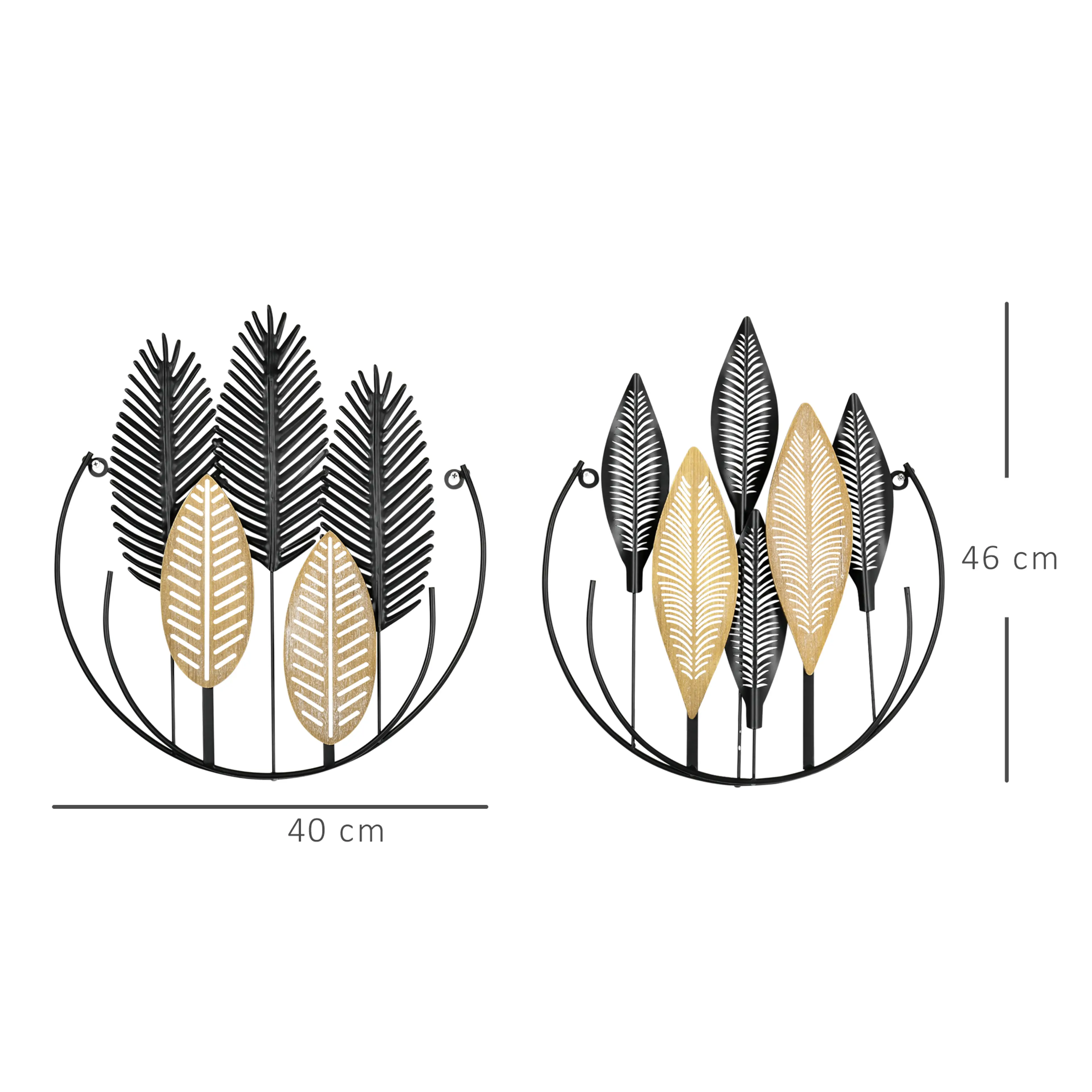 Måttbild med tavlornas mått 40 cm och 46 cm