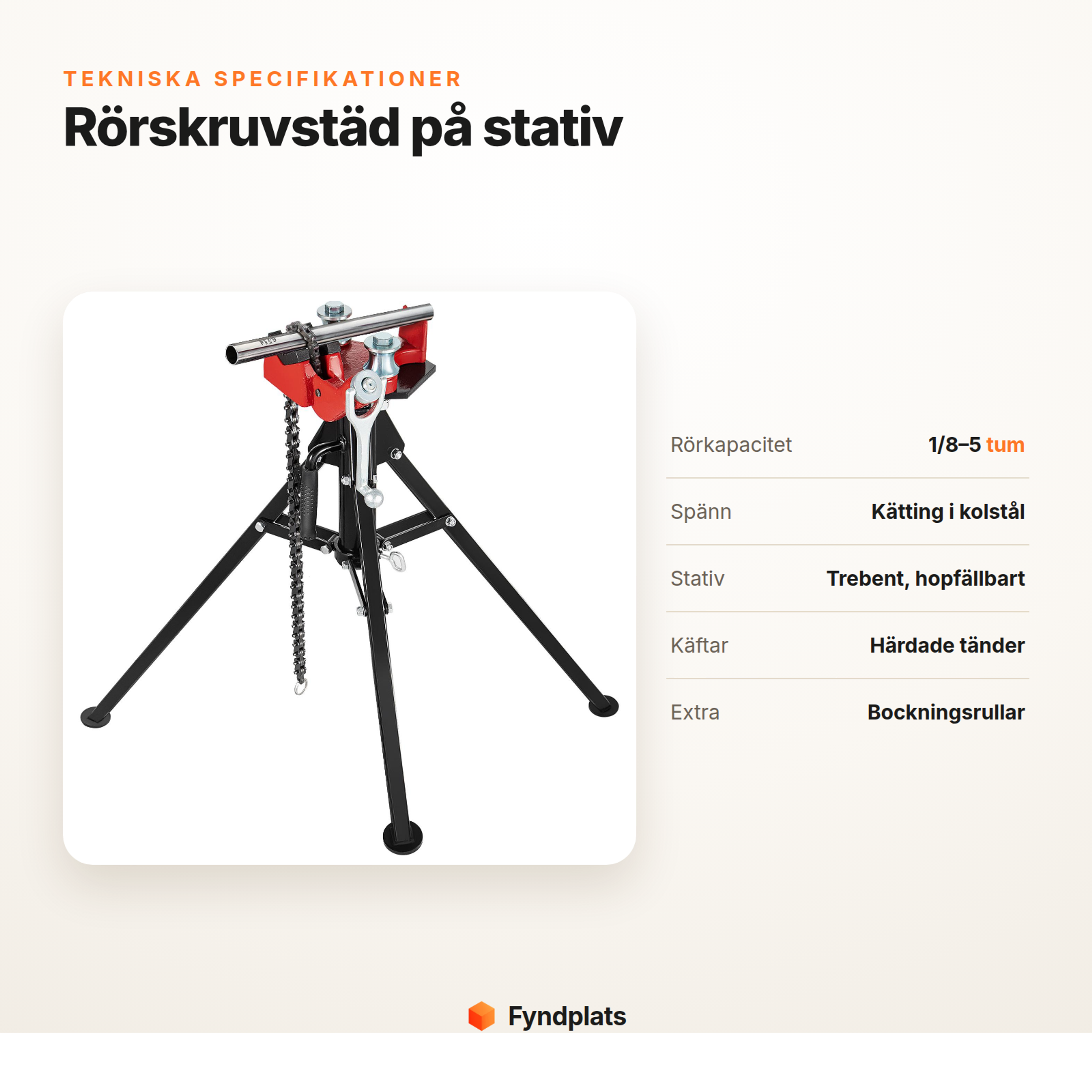 Fyndplats-kort: tekniska specifikationer för rörskruvstäd på stativ