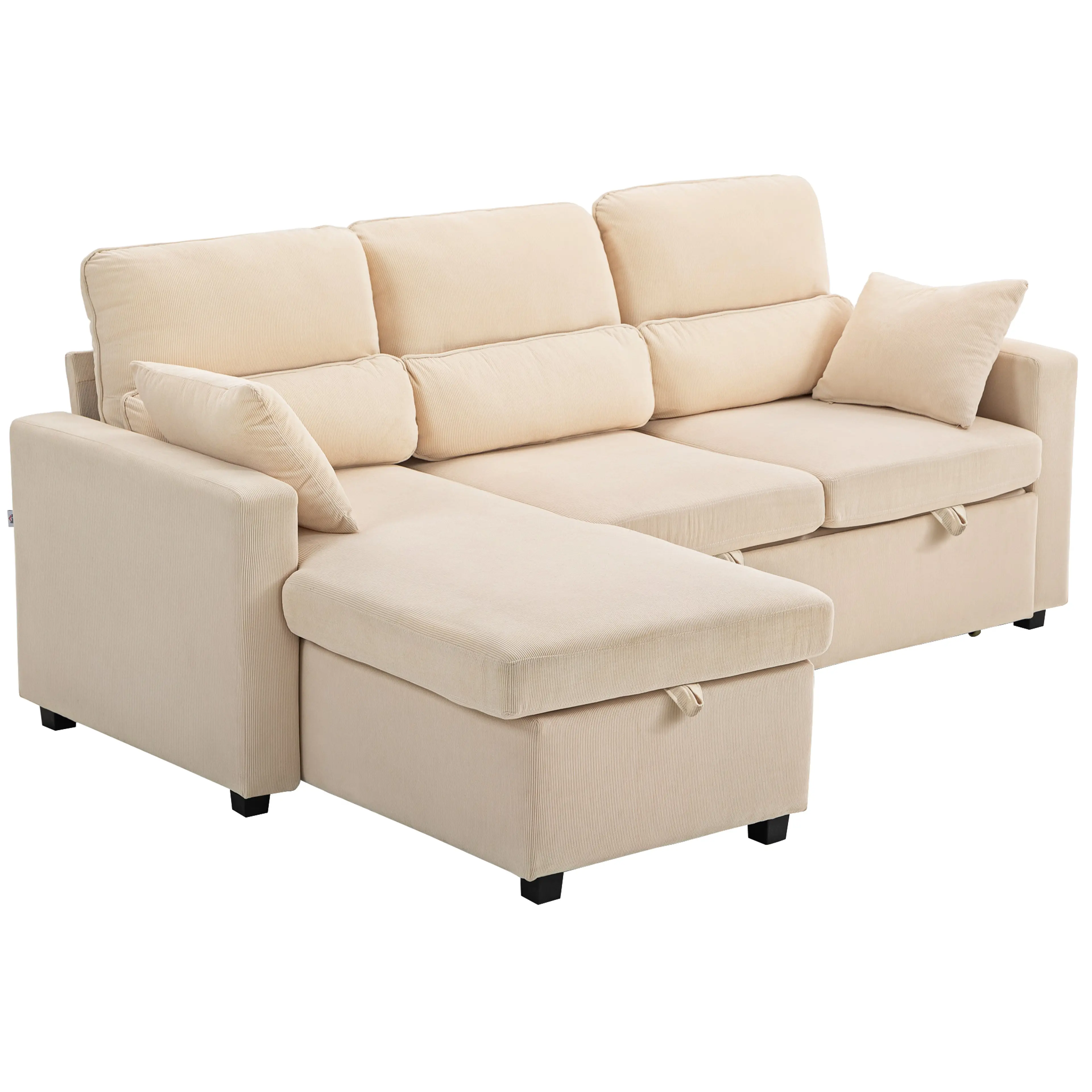 Hörnbäddsoffa 205 cm i beige manchester med schäslong