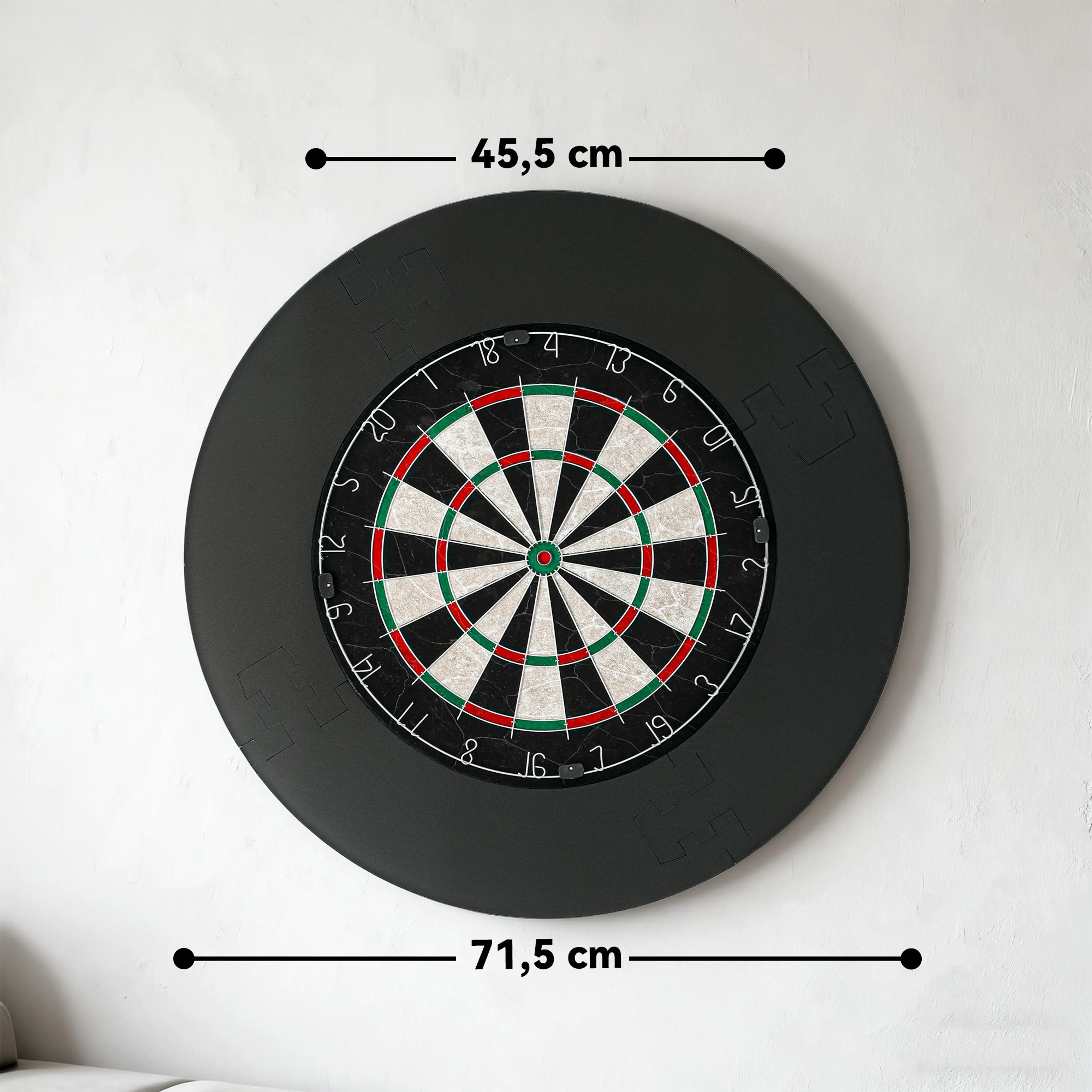 Måttbild: tavlan är Ø45,5 cm och 71,5 cm med skyddsringen