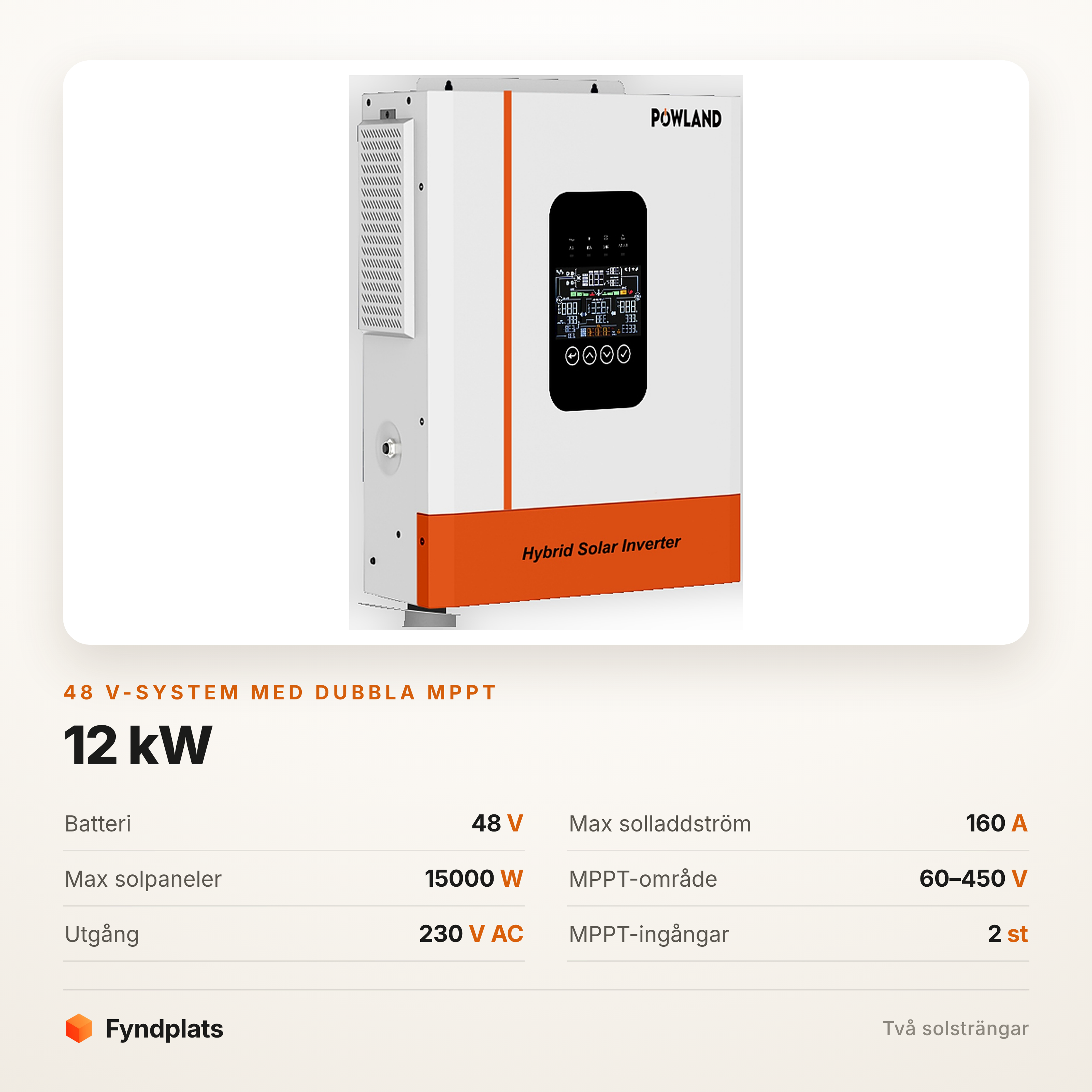 Hybridväxelriktare 12 kW för 48 V batteribank med dubbla MPPT-ingångar