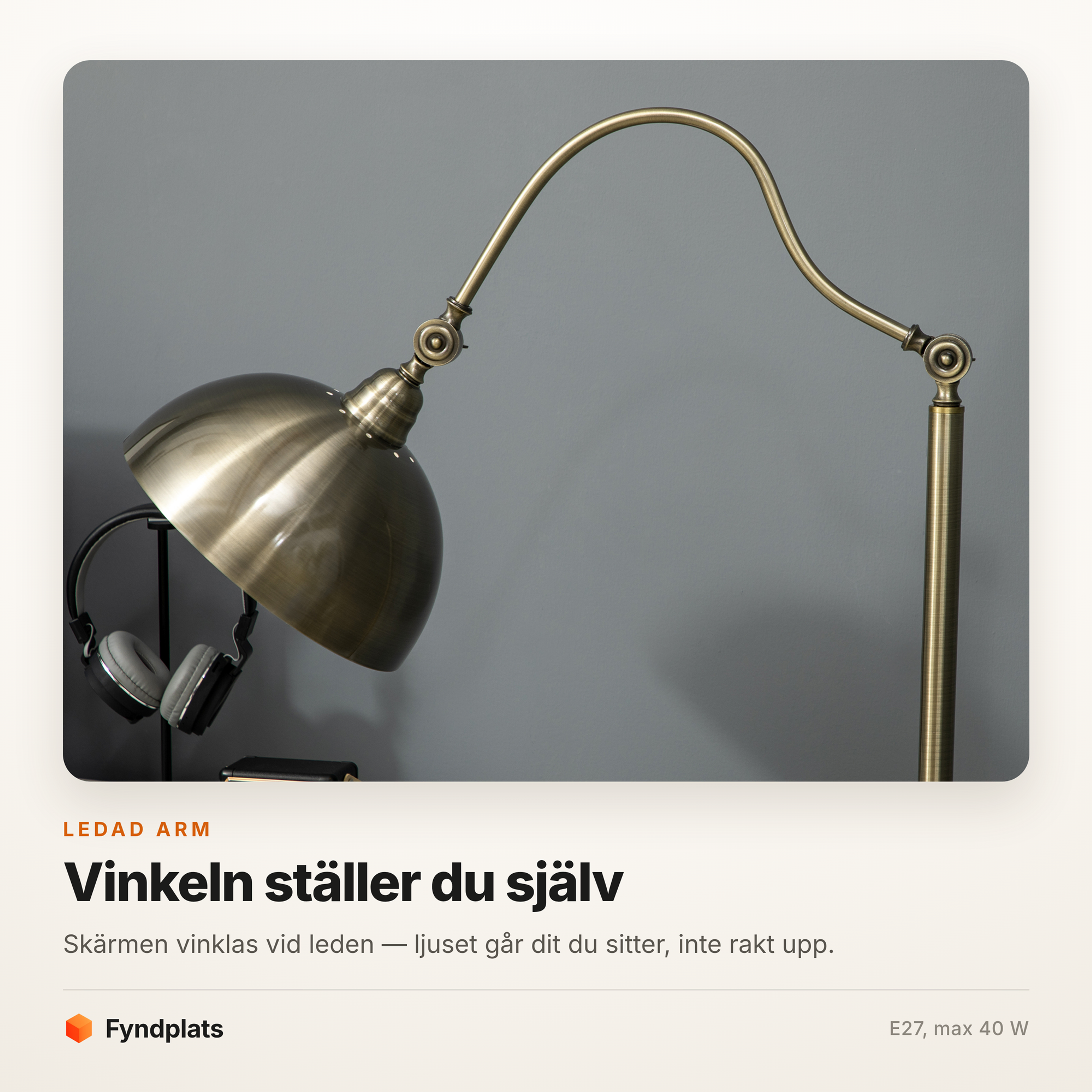 Golvlampa i mässingslook 152 cm – ledad arm och vinklad skärm – bild 2