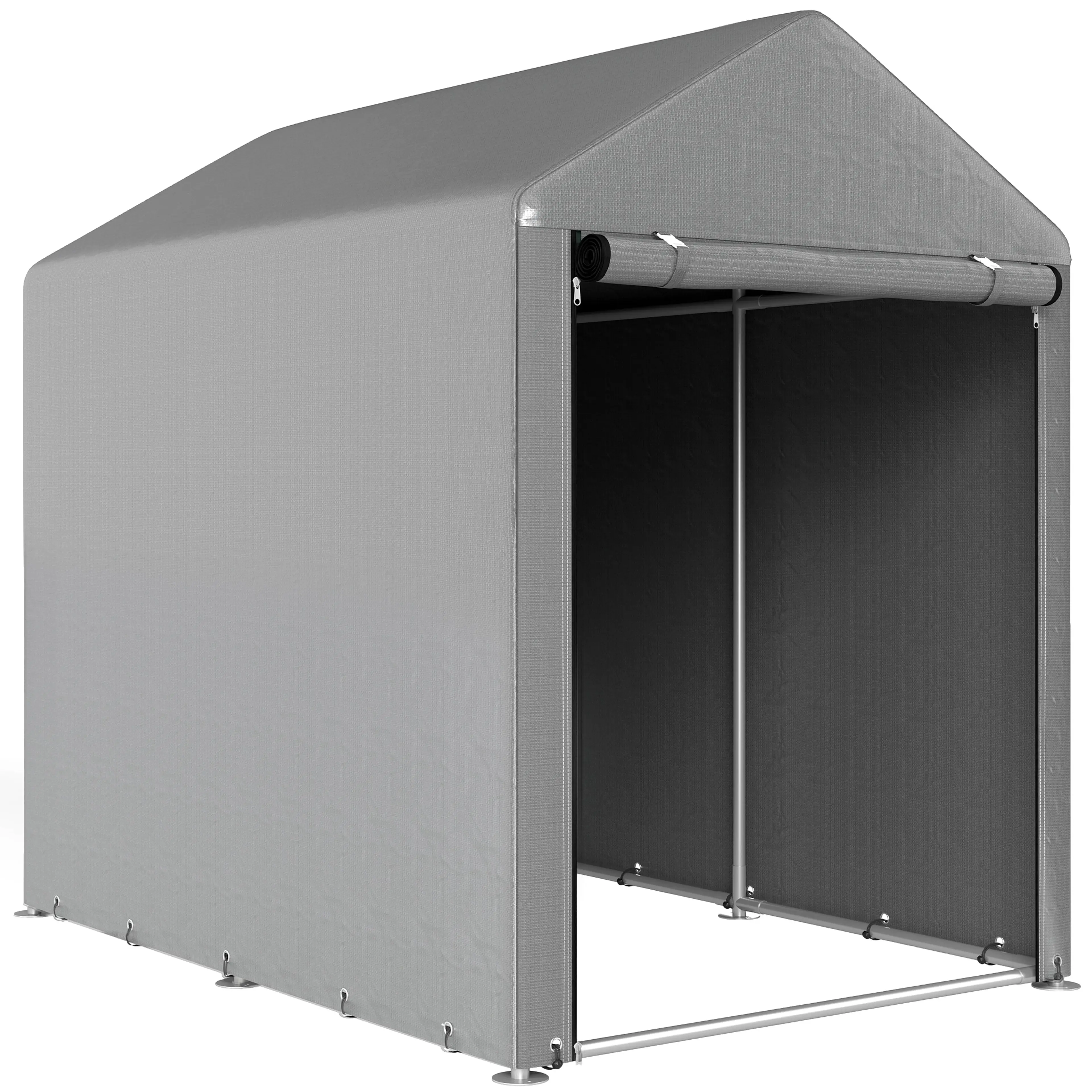 Ljusgrått garagetält 120 × 179 cm med sadeltak och öppen front